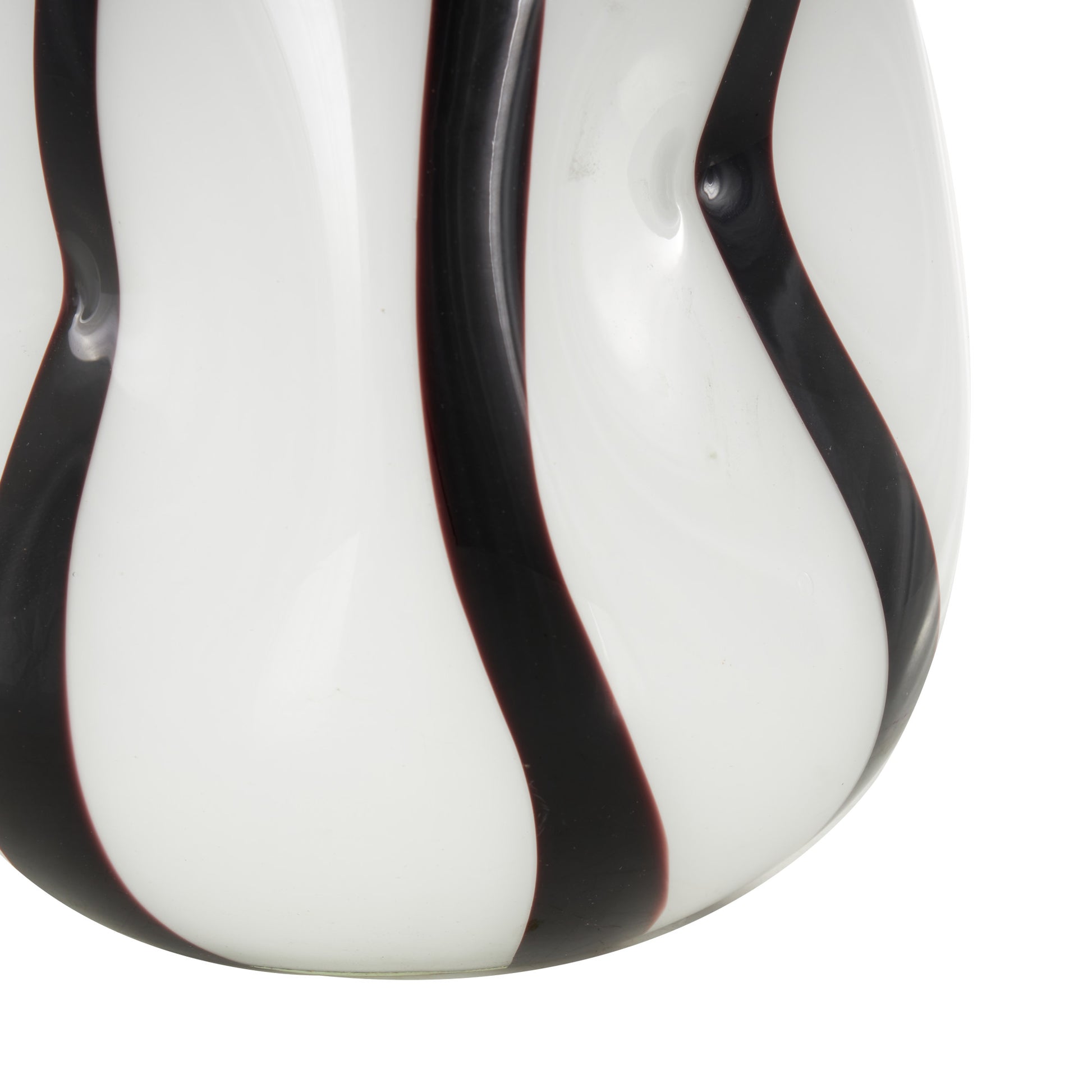 White Glass Concaved Round Decorative Vase with Black Stripes