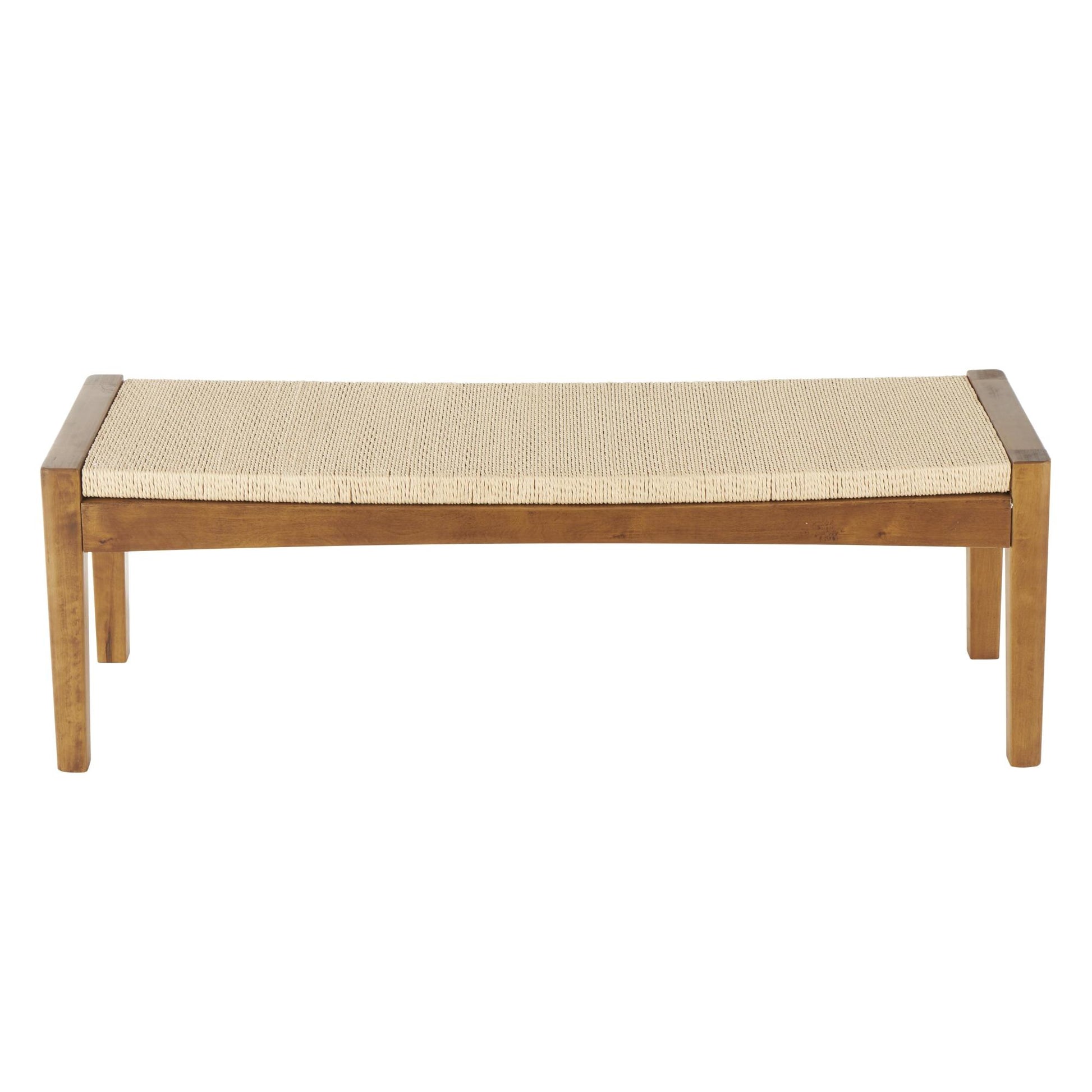 Brown Wood Handmade Traditional Home Bench with Rope Wrapped Seat