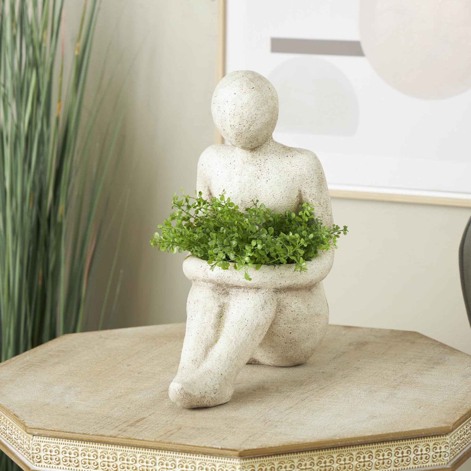 People Cream Polystone Sitting Indoor Outdoor Planter