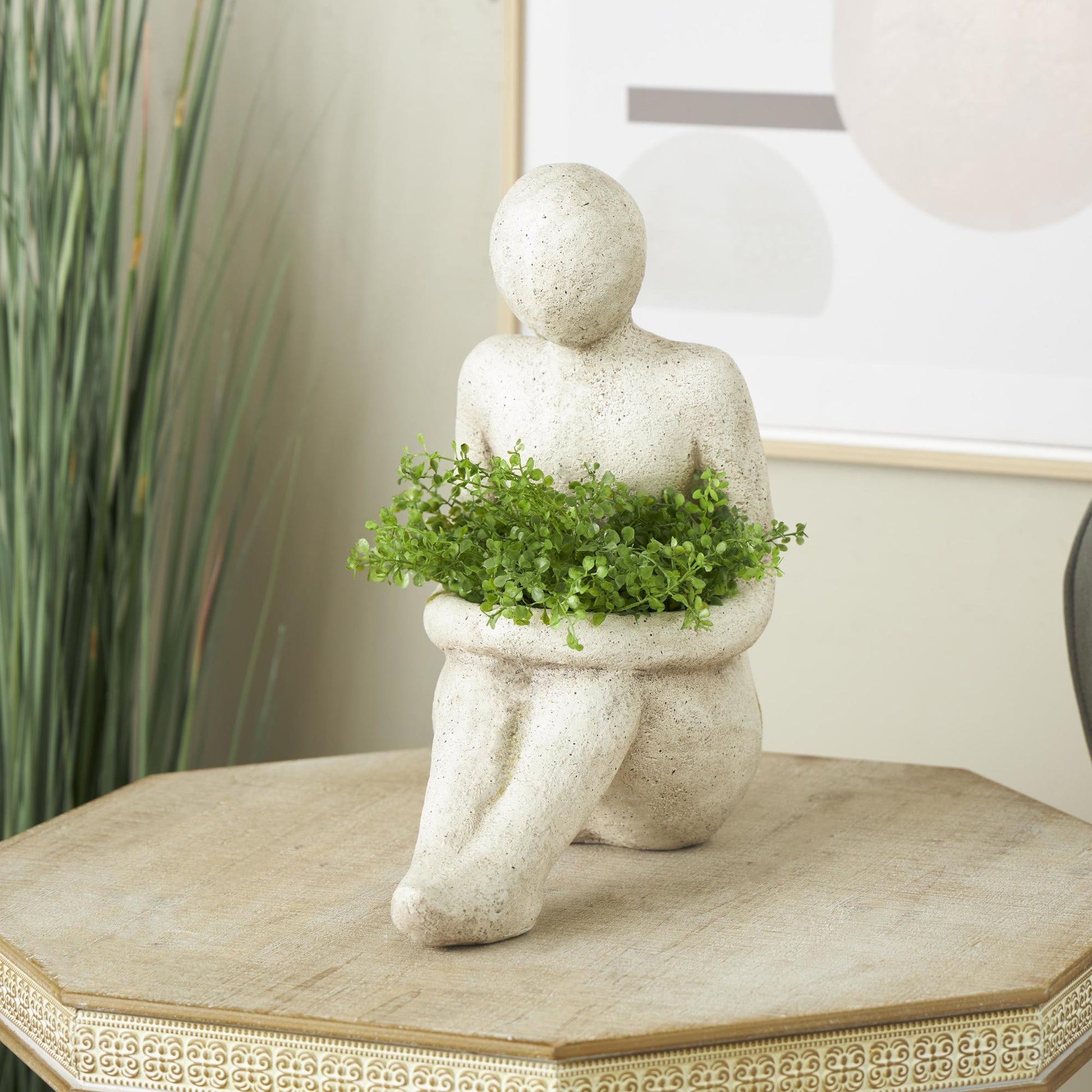 People Cream Polystone Sitting Indoor Outdoor Planter