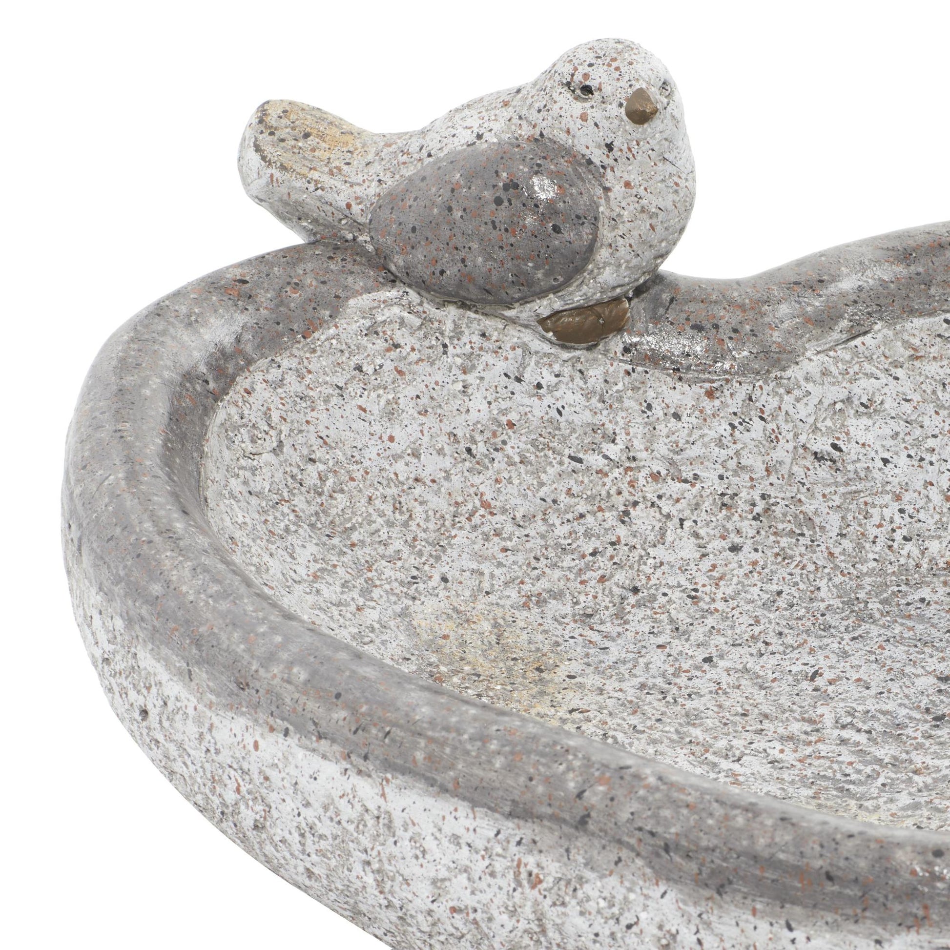 Bird Gray Polystone Indoor Outdoor Decorative Garden Sculpture with Bath Bowl