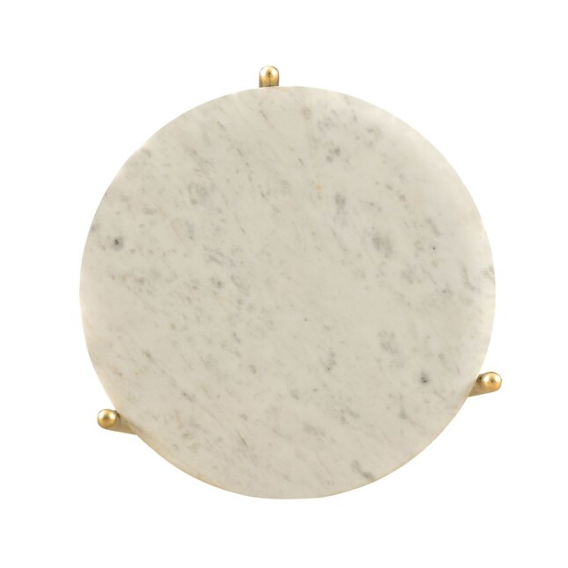 White Marble 2 Shelf Side End Accent Table with Brushed Brass Legs