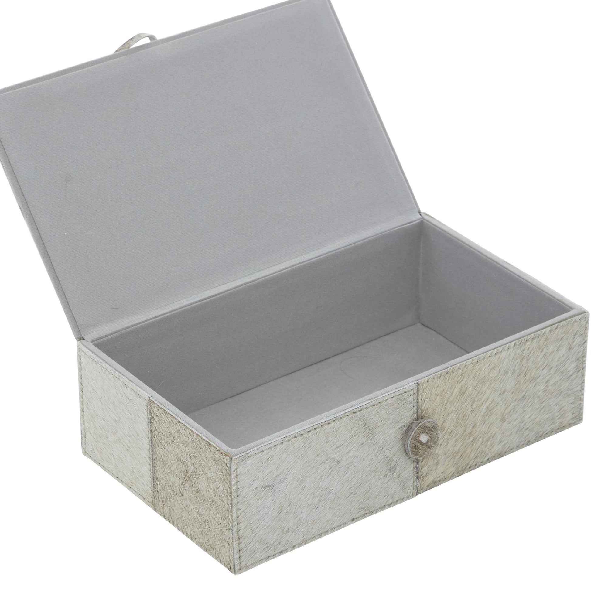 Set of 2 Leather Handmade Cowhide Storage Decorative Box with Leather Loop Closure and Stitching Detail