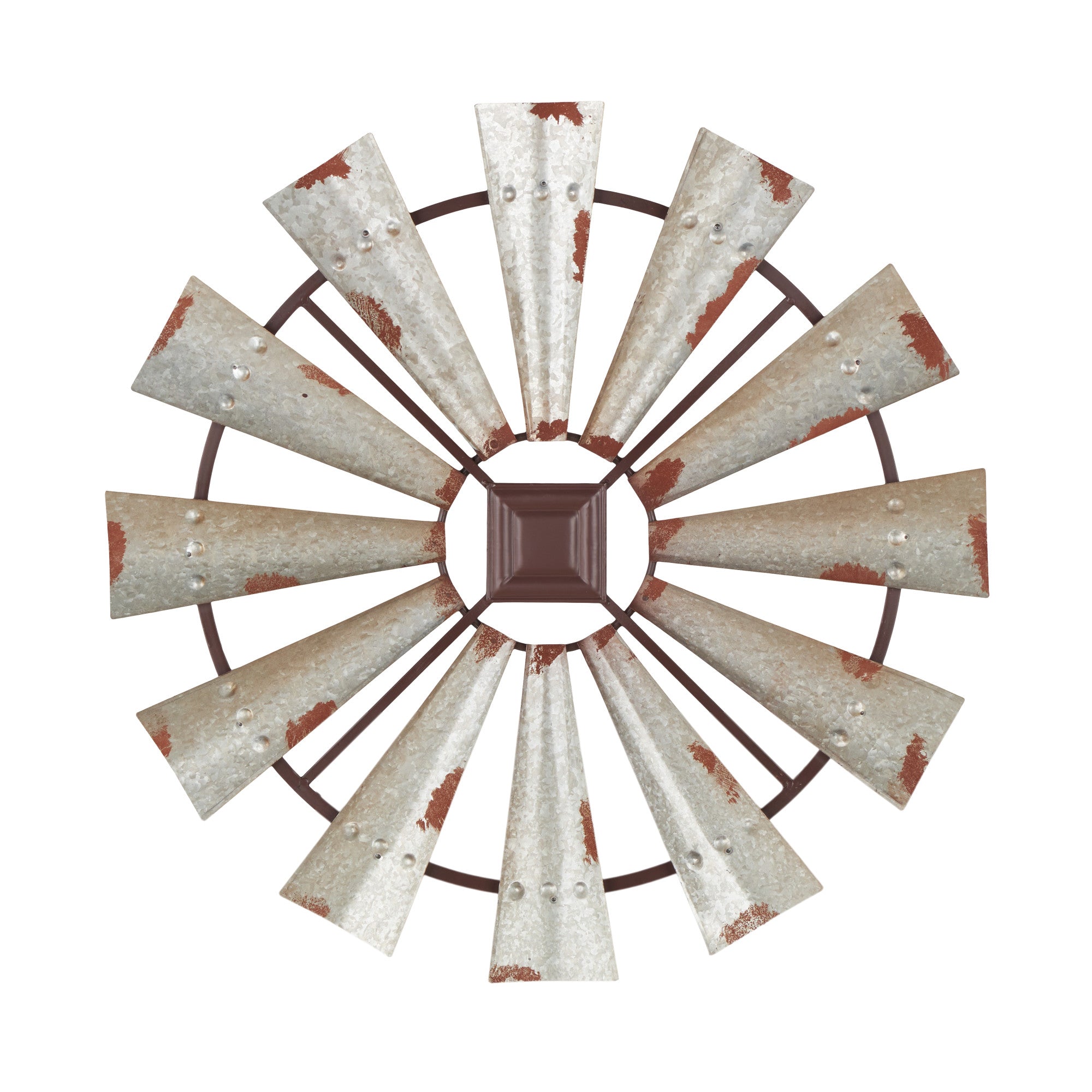 Windmill Silver Metal Distressed Galvanized Home Wall Decor with Rust Frame