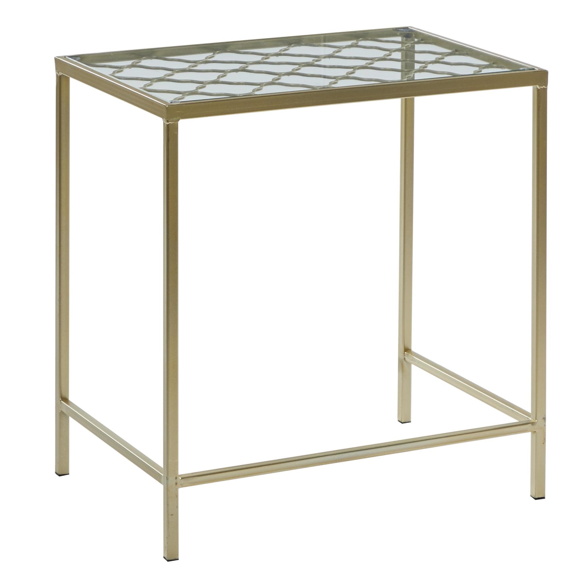 Set of 3 Gold Metal Side End Accent Table with Clear Glass Top