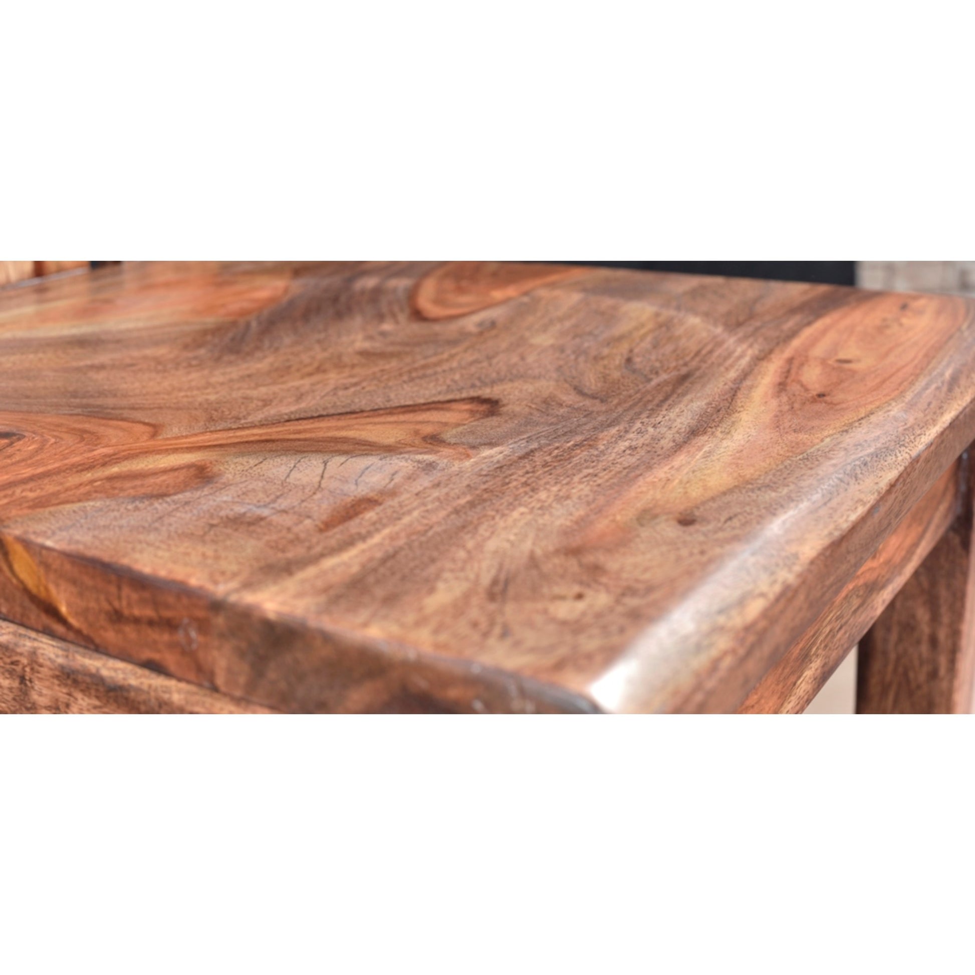 Set of 2 Brown Sheesham Wood Scoop Seat Kitchen Dining Chair with Fan Back and Open Slats