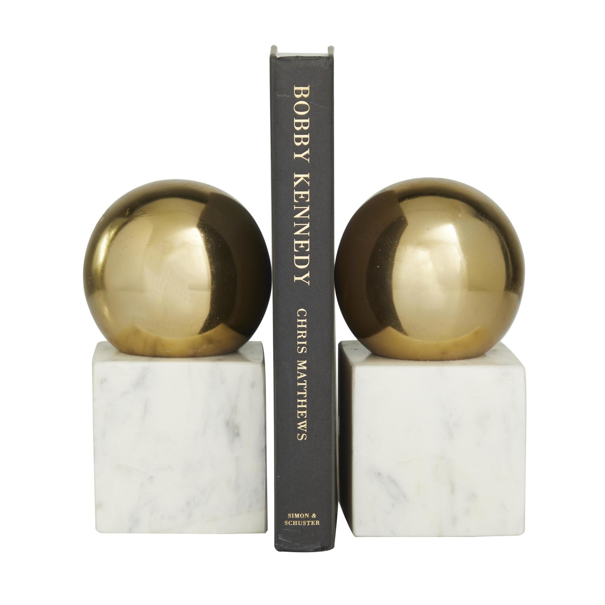 CosmoLiving by Cosmopolitan Set of 2 Marble 7 lbs Decorative Bookends with Silver Aluminum Orb