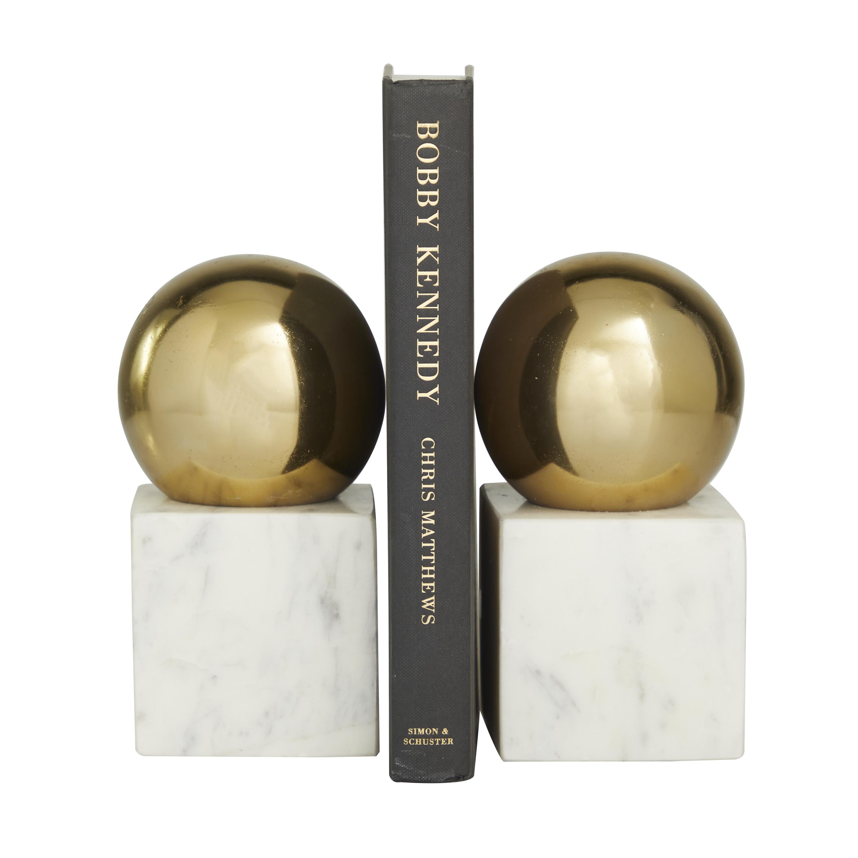 CosmoLiving by Cosmopolitan Set of 2 Marble 7 lbs Decorative Bookends with Silver Aluminum Orb