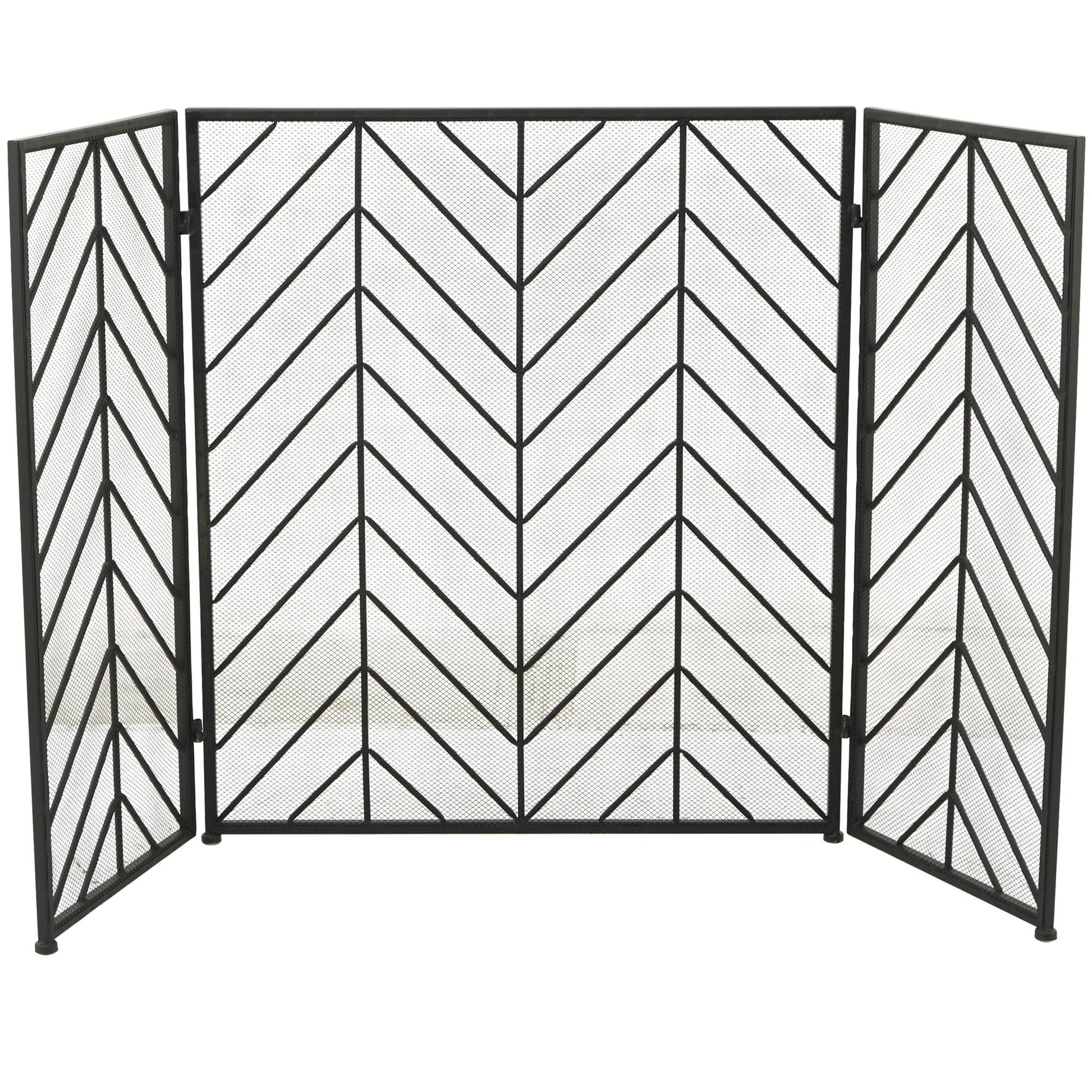 Geometric Metal Foldable Mesh Netting 3 Panel Living Room Fireplace Screen with Chevron Pattern