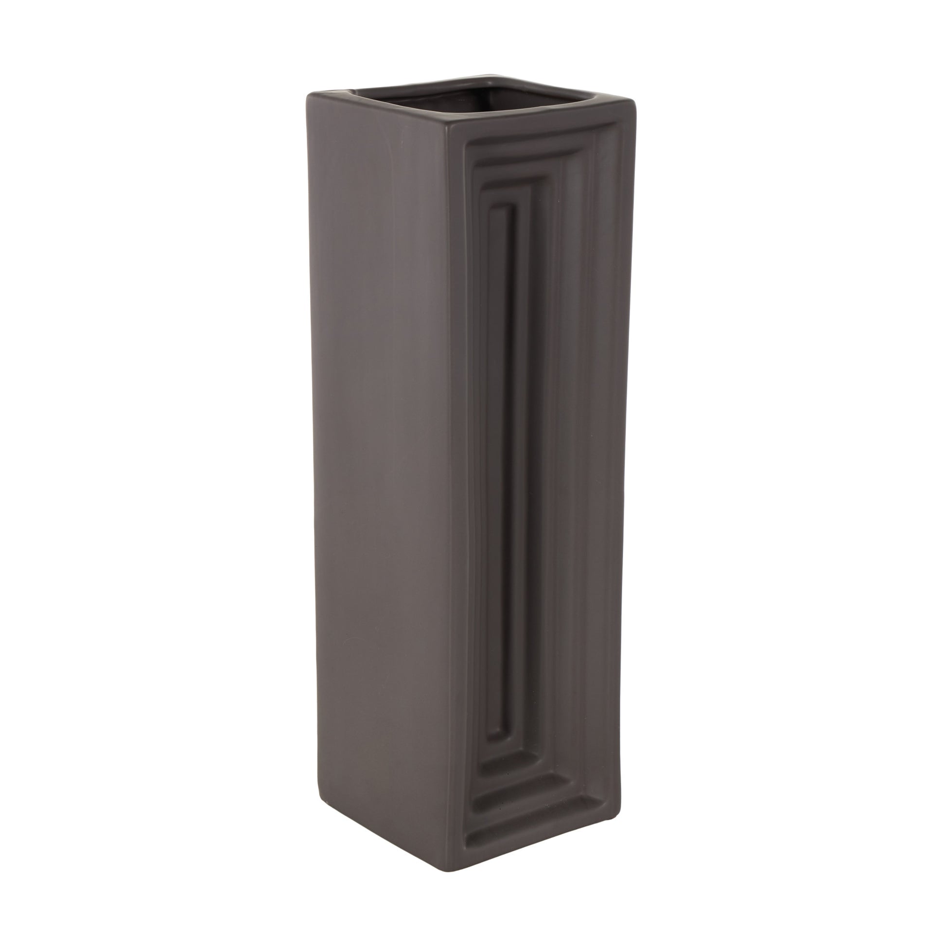 Geometric Black Ceramic Concaved Rectangular Decorative Vase
