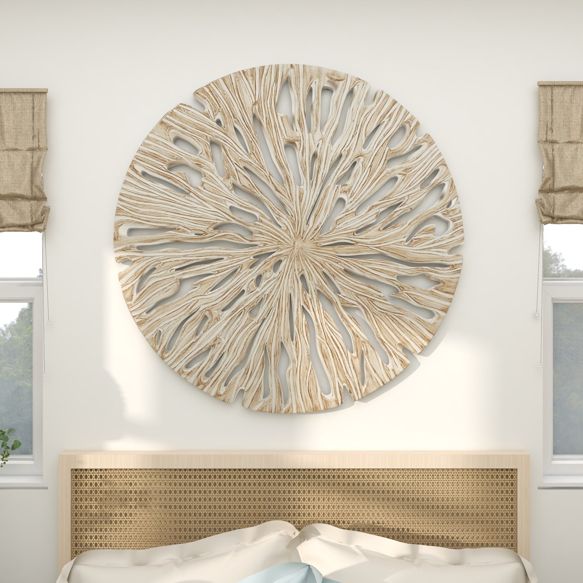Starburst Beige Wooden Handmade Intricately Carved Home Wall Decor