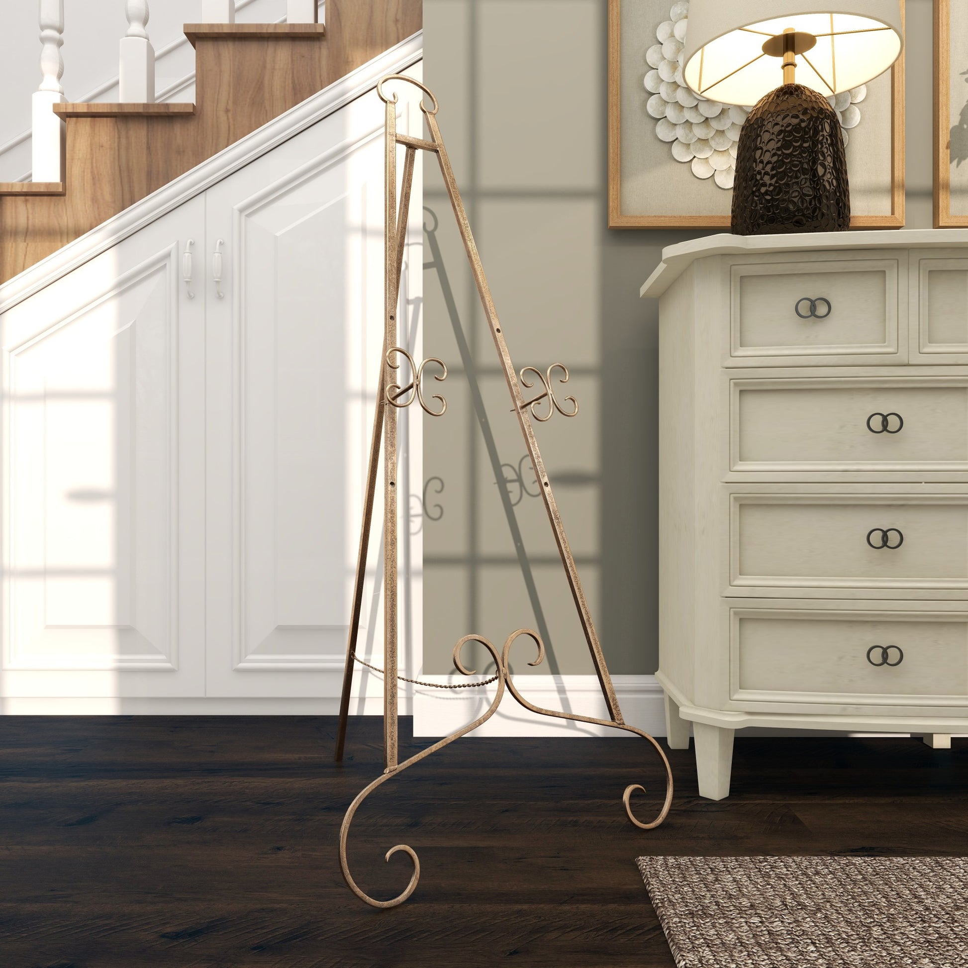 Scroll Metal Tall Adjustable Floor 3 Tier Display Easel