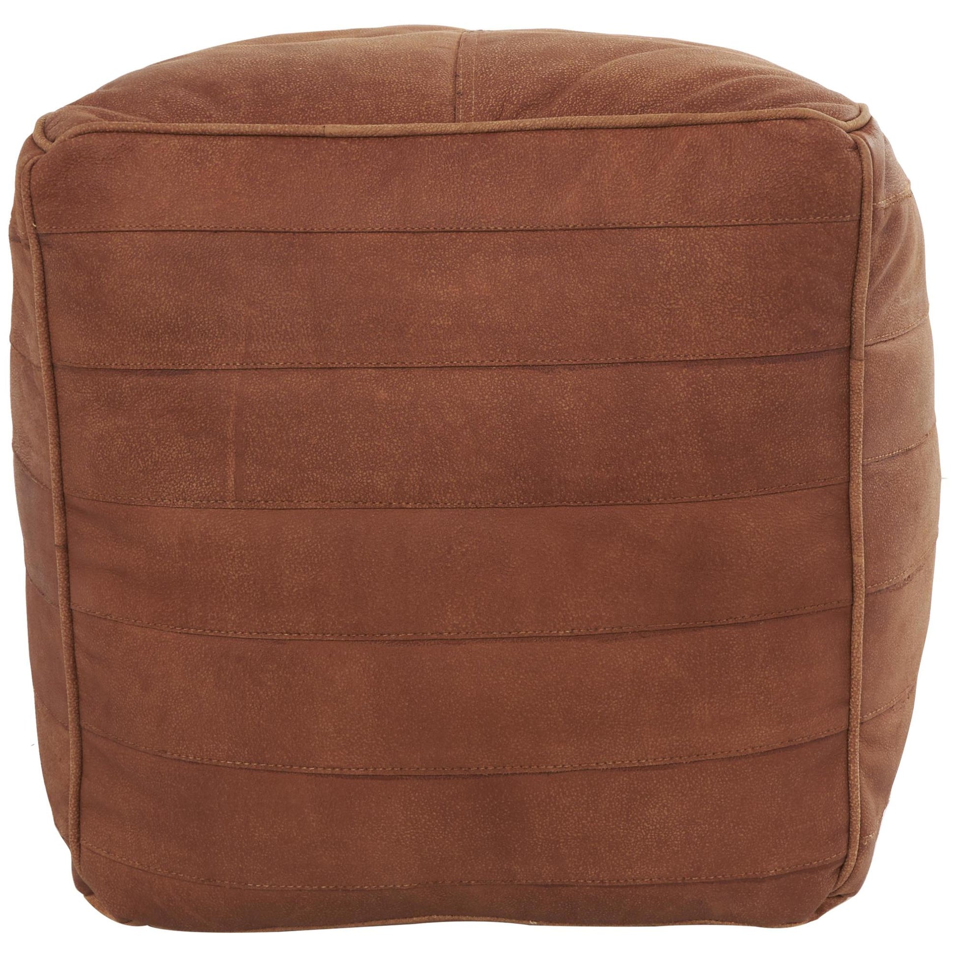 Leather Stuffed Pouf with Linear Panels