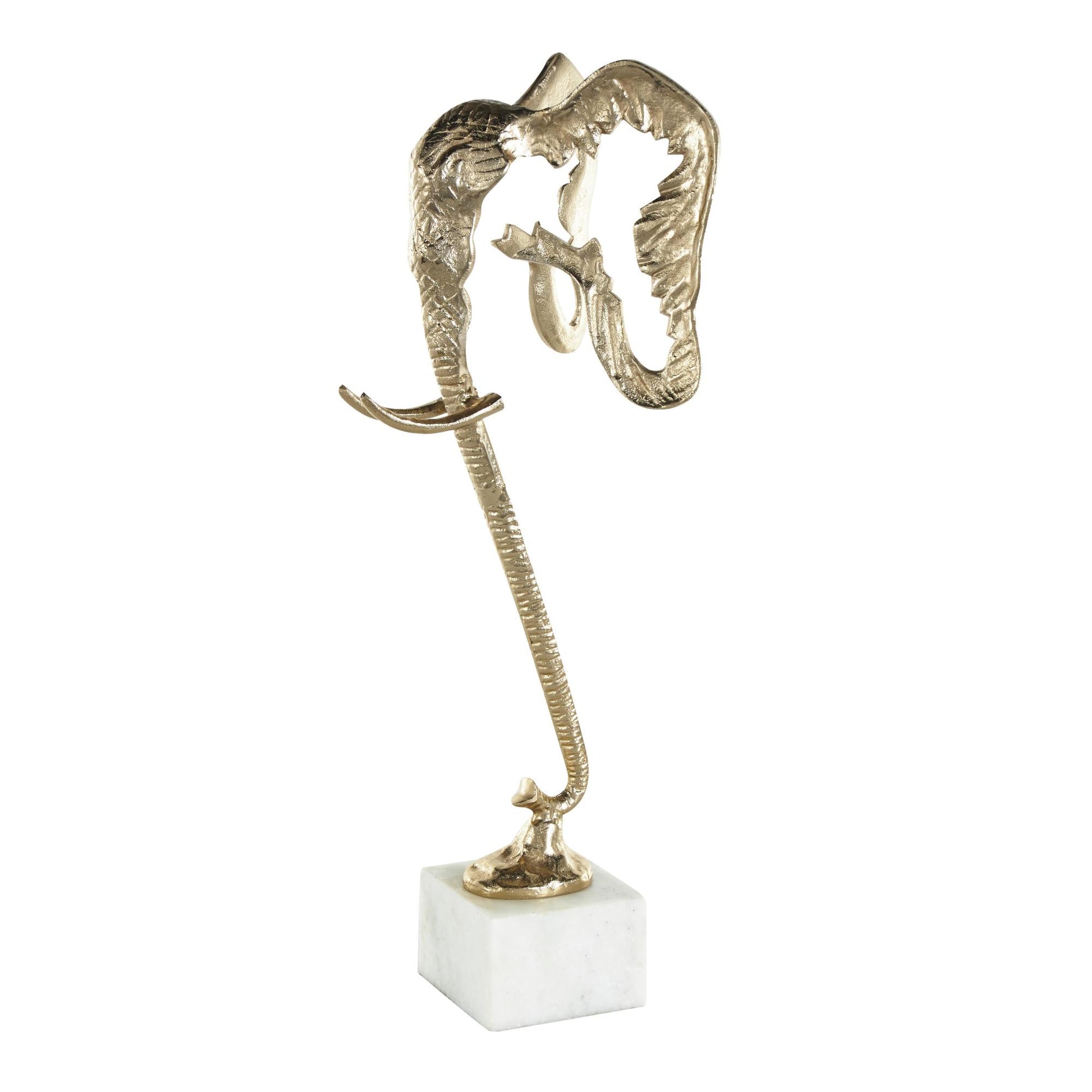 Elephant Aluminum Metal Tall Cutout Silhouette Decorative Sculpture with Marble Base 9" x 9" x 27"