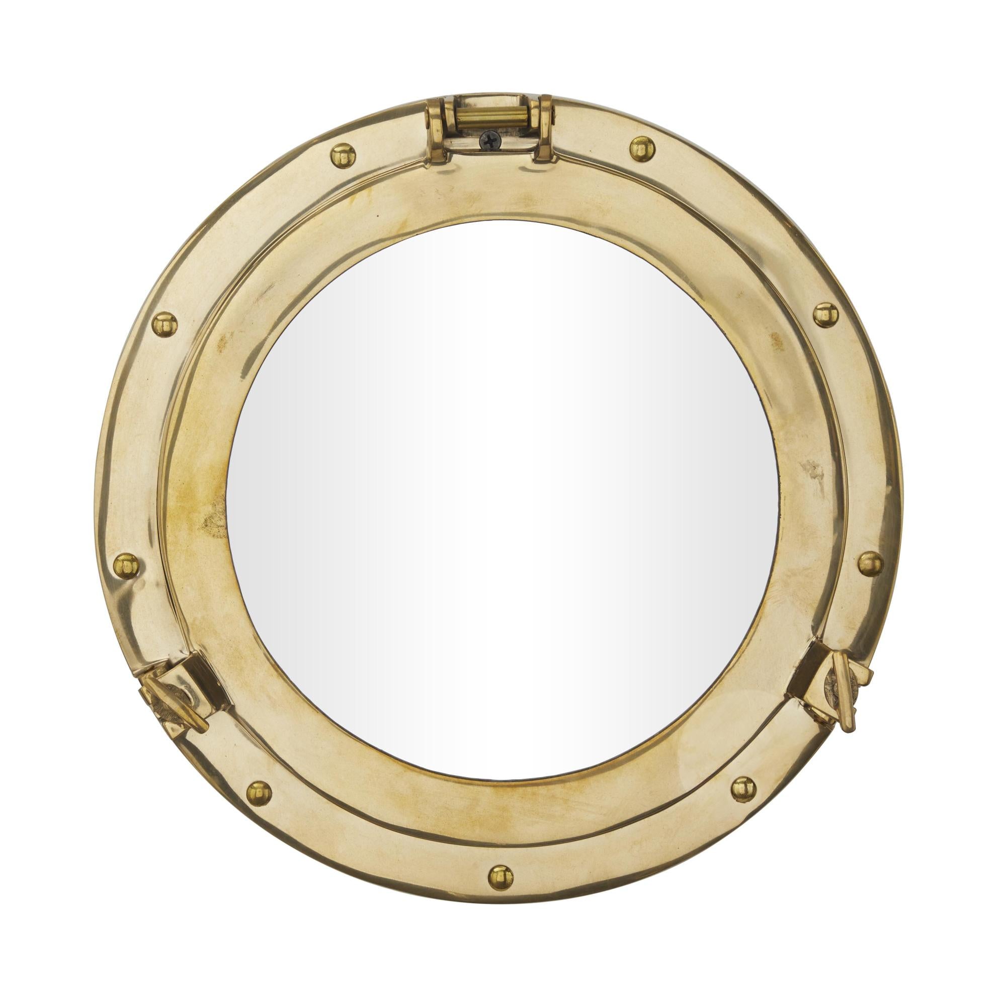 Sail Boat Gold Brass Metal Room Wall Mirror with Port Hole Detailing