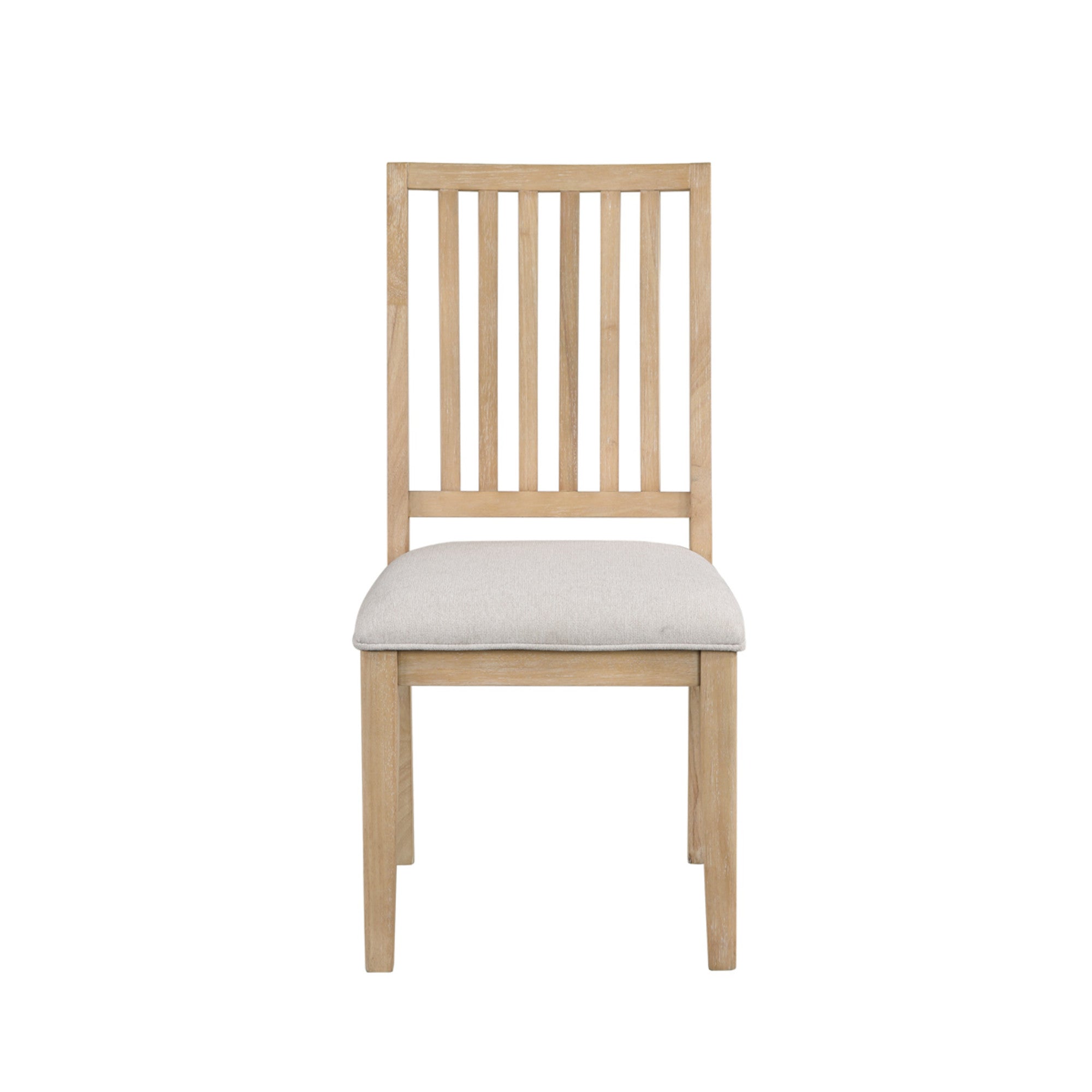 Set of 2 Light Brown Wood Kitchen Dining Chair with Cream Fabric Seat and Slatted Back