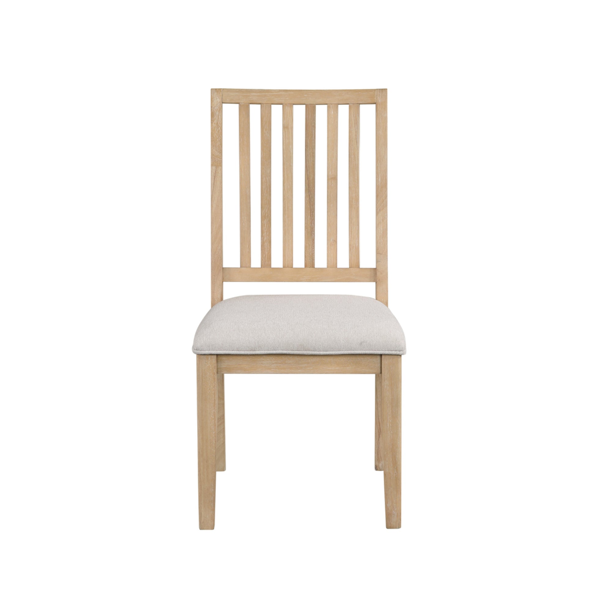 Set of 2 Light Brown Wood Kitchen Dining Chair with Cream Fabric Seat and Slatted Back