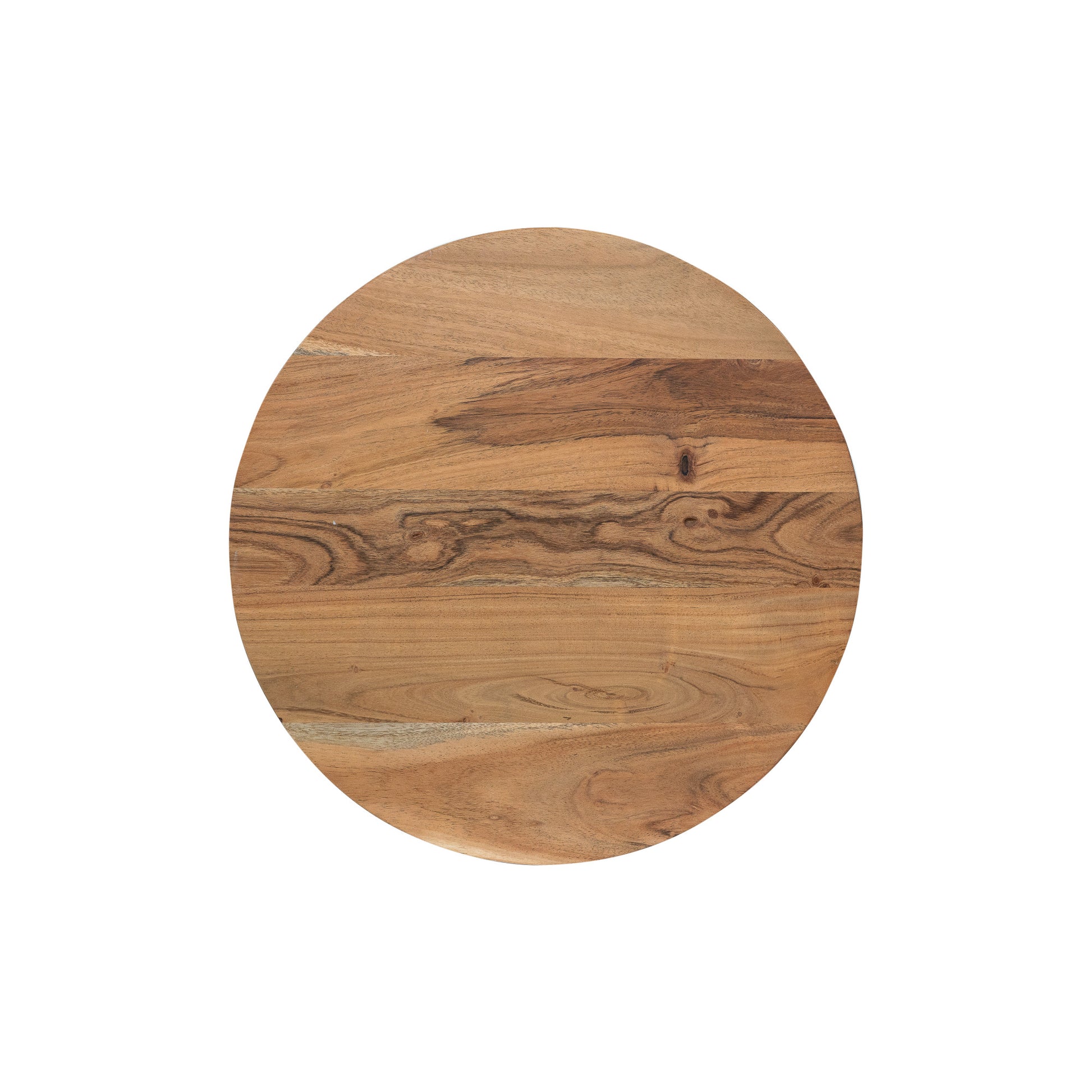 Brown Wood Nesting Side End Accent Table with Round Black Iron Frames