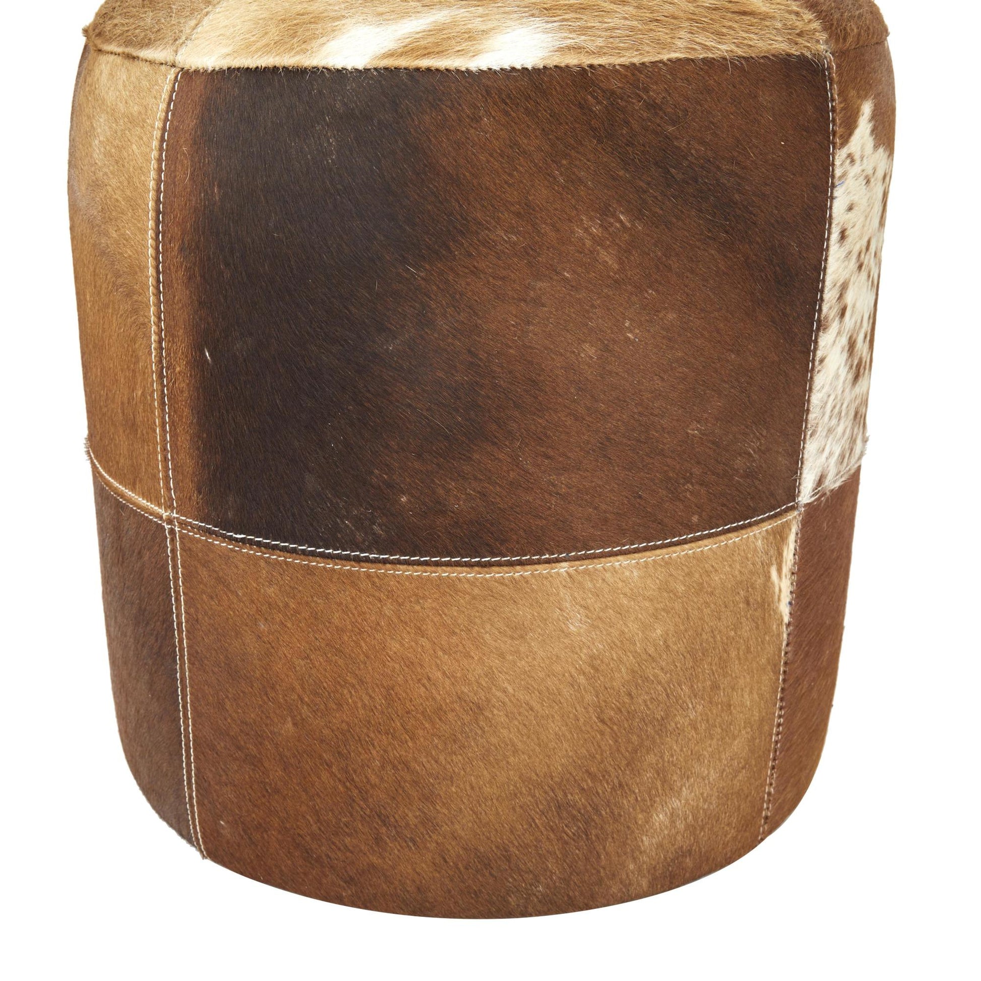 Leather Handmade Living Room Stool with Patchwork Pattern 16" x 16" x 17"