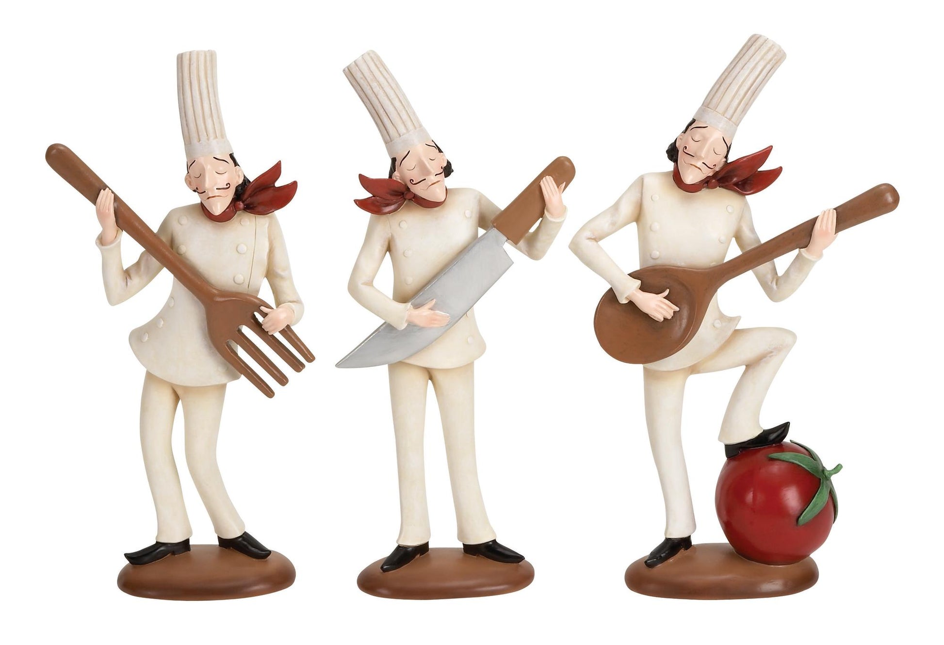 Set of 3 Chef White Polystone Decorative Sculpture with Musical Instruments