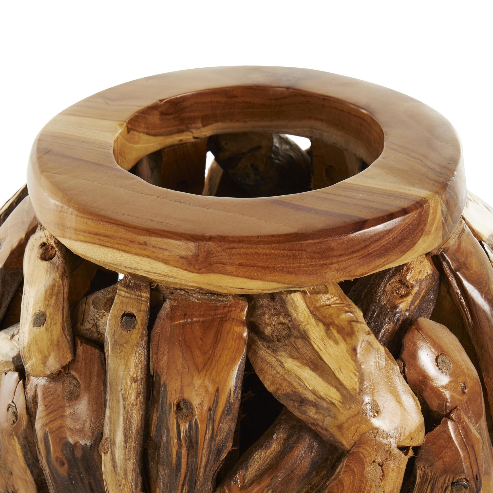 Brown Teak Wood Handmade Live Edge Tree Branch Pot Decorative Vase