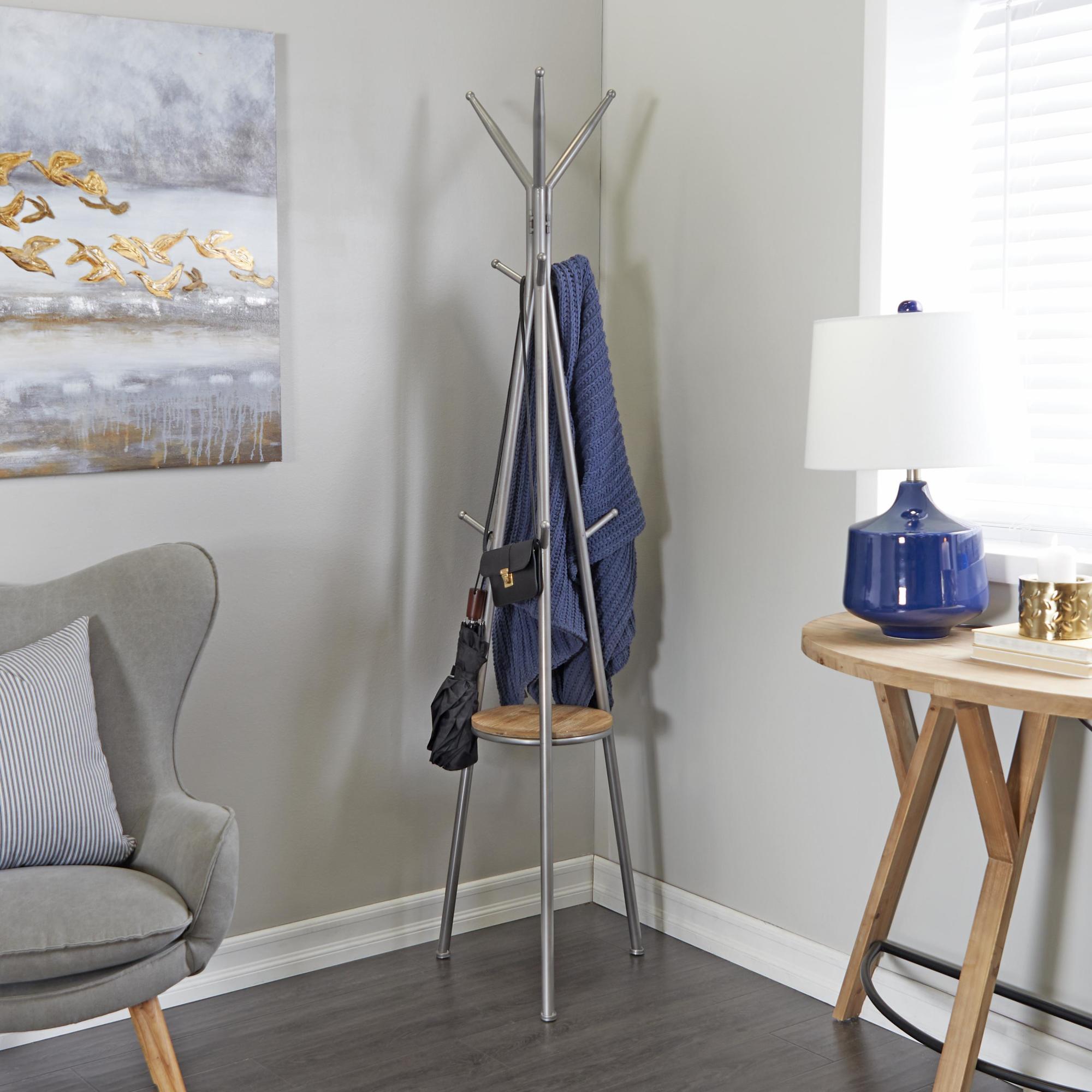 Gray Metal Freestanding Coat Rack