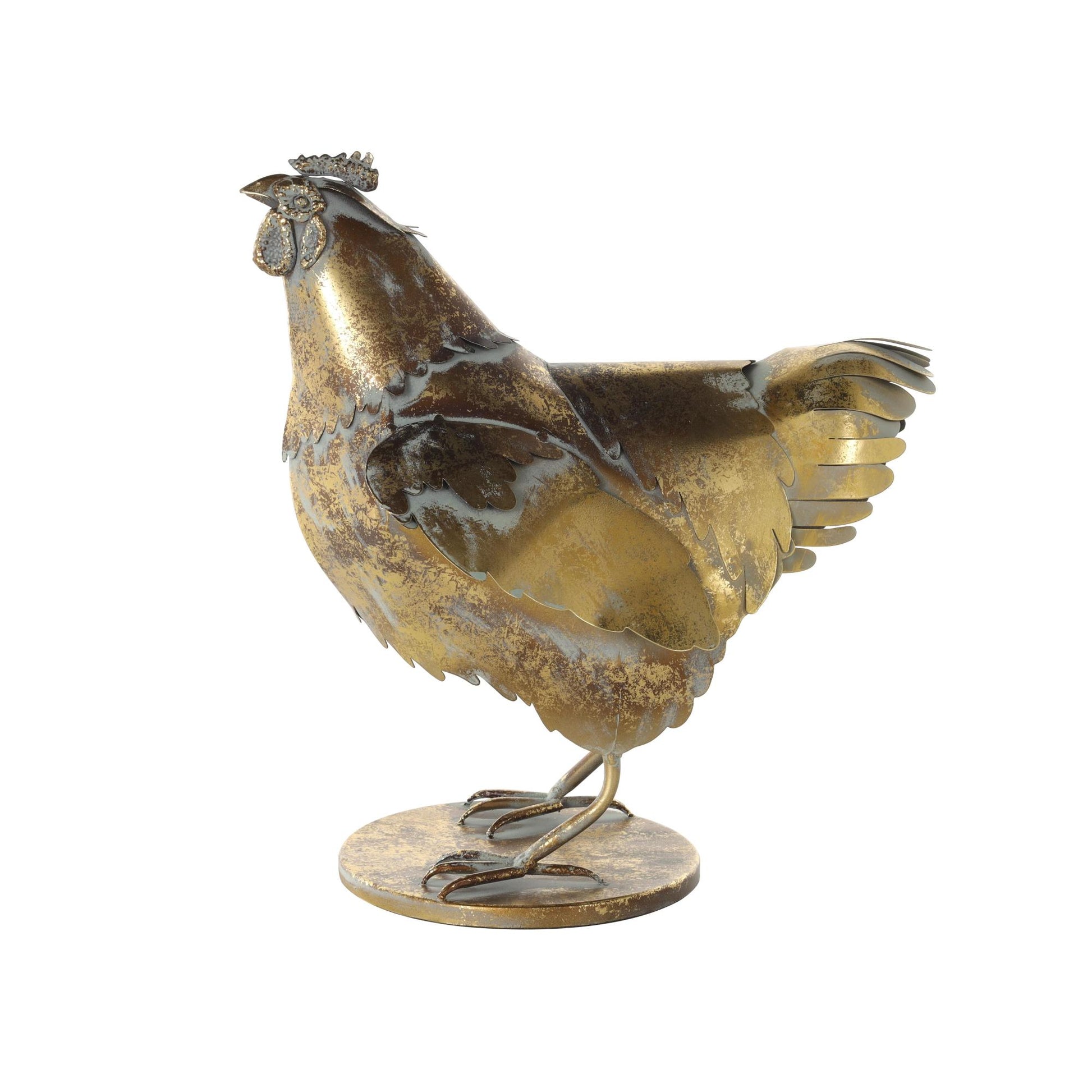 Chicken Bronze Metal Patina Decorative Garden Sculpture