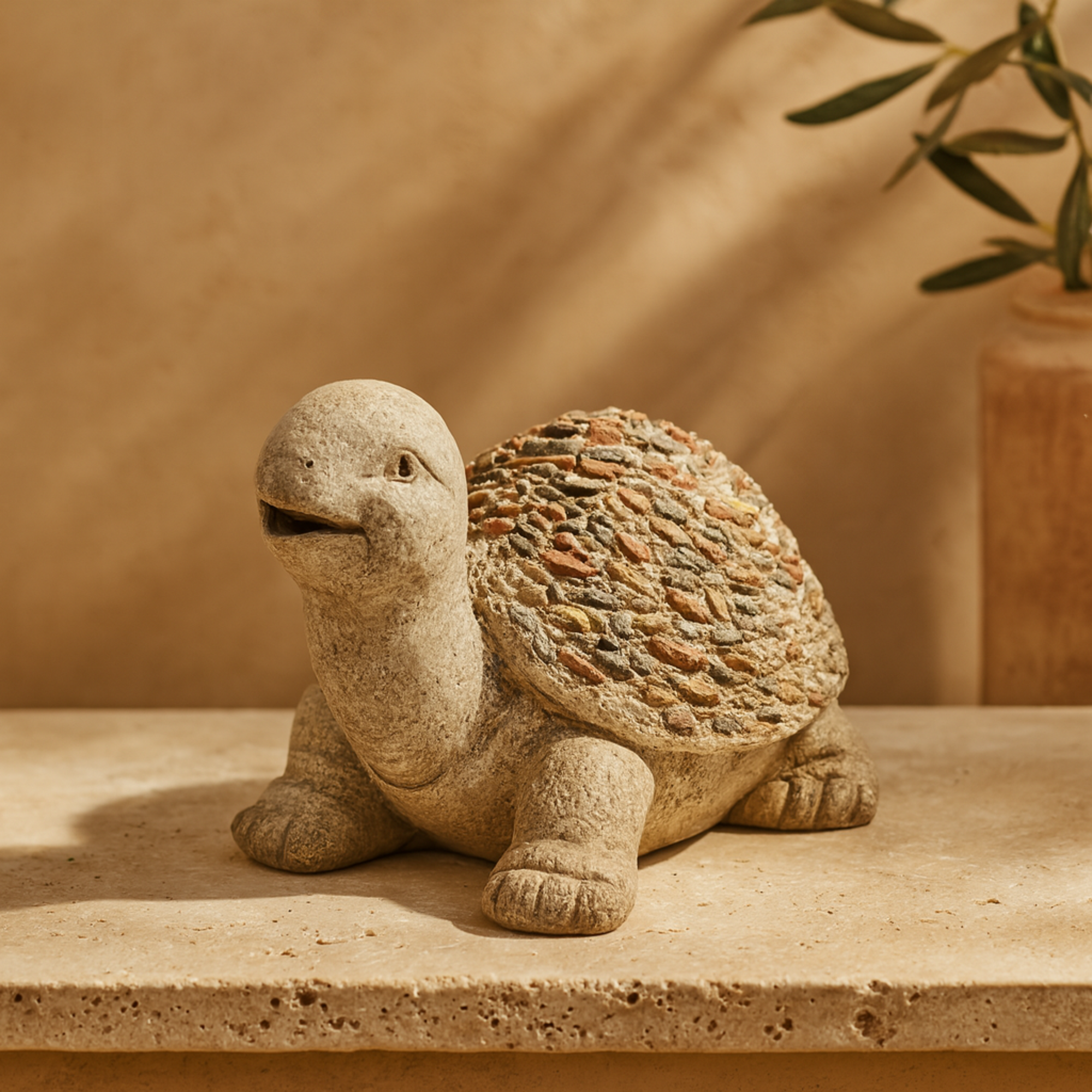 Turtle White Polystone Indoor Outdoor Decorative Garden Sculpture with Stone Mosaic Design