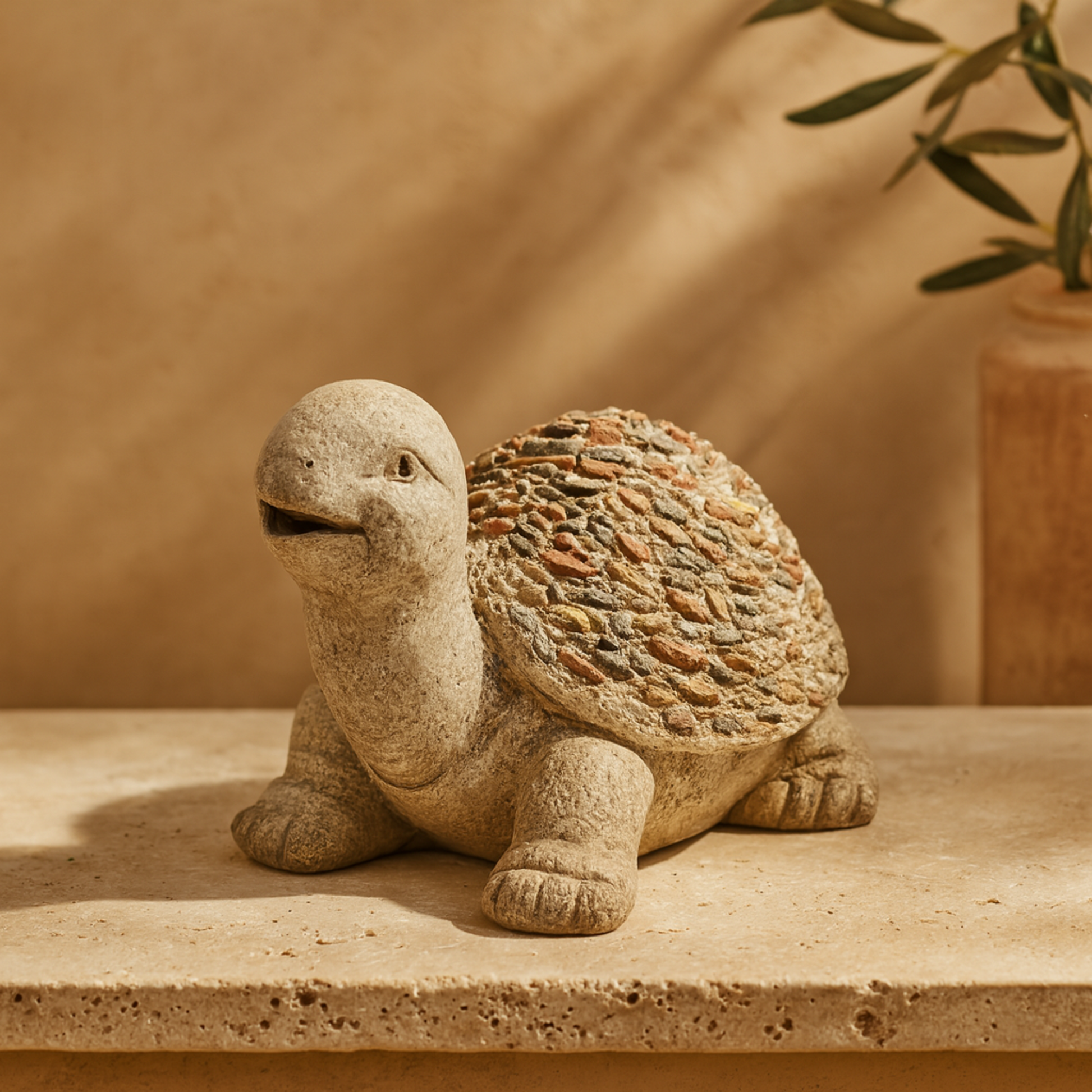 Turtle White Polystone Indoor Outdoor Decorative Garden Sculpture with Stone Mosaic Design