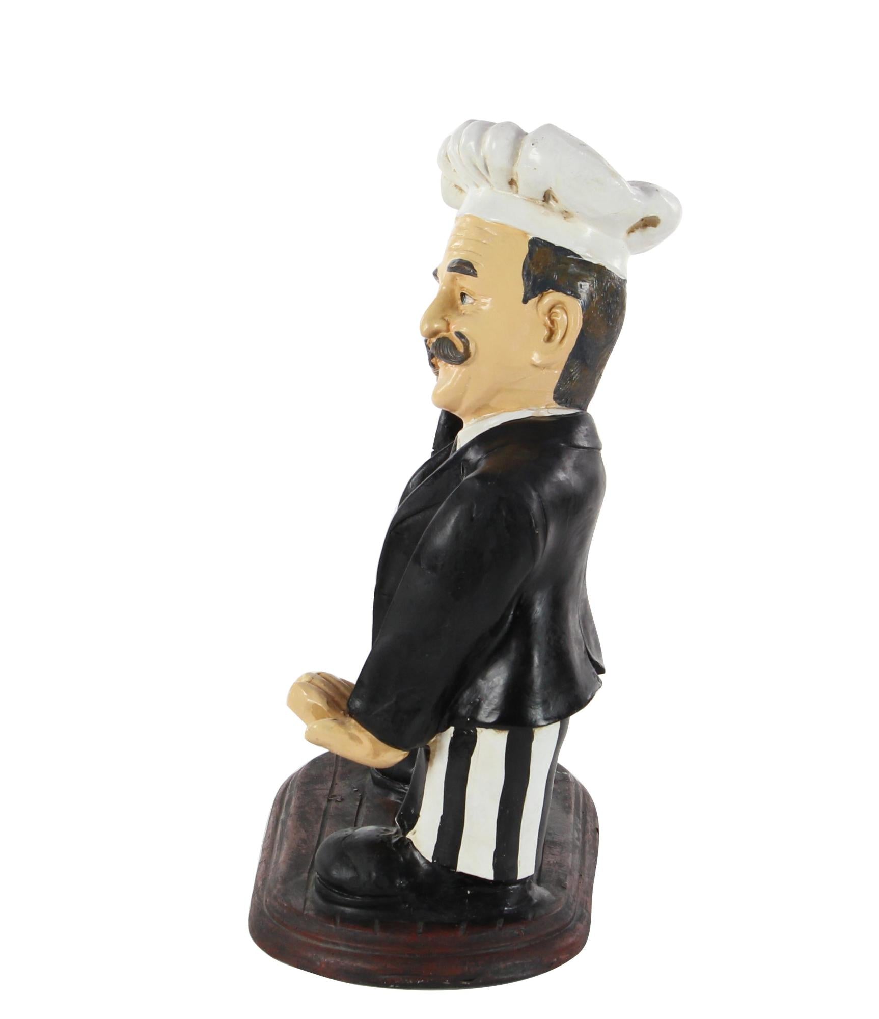 Chef Black Polystone Decorative Sculpture with Chalkboard and Wine Holder Slot