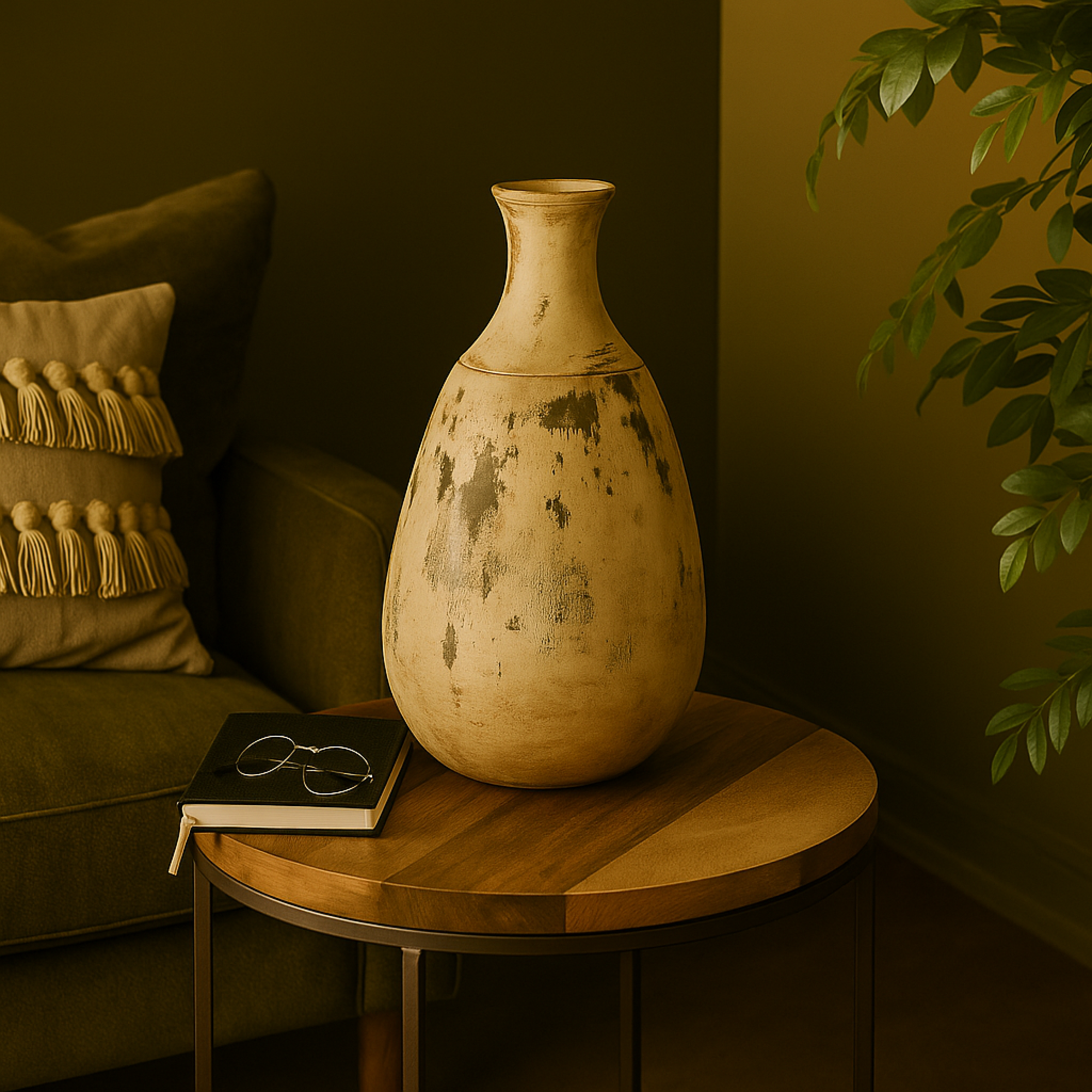 Brown Ceramic Antique Style Distressed Decorative Vase