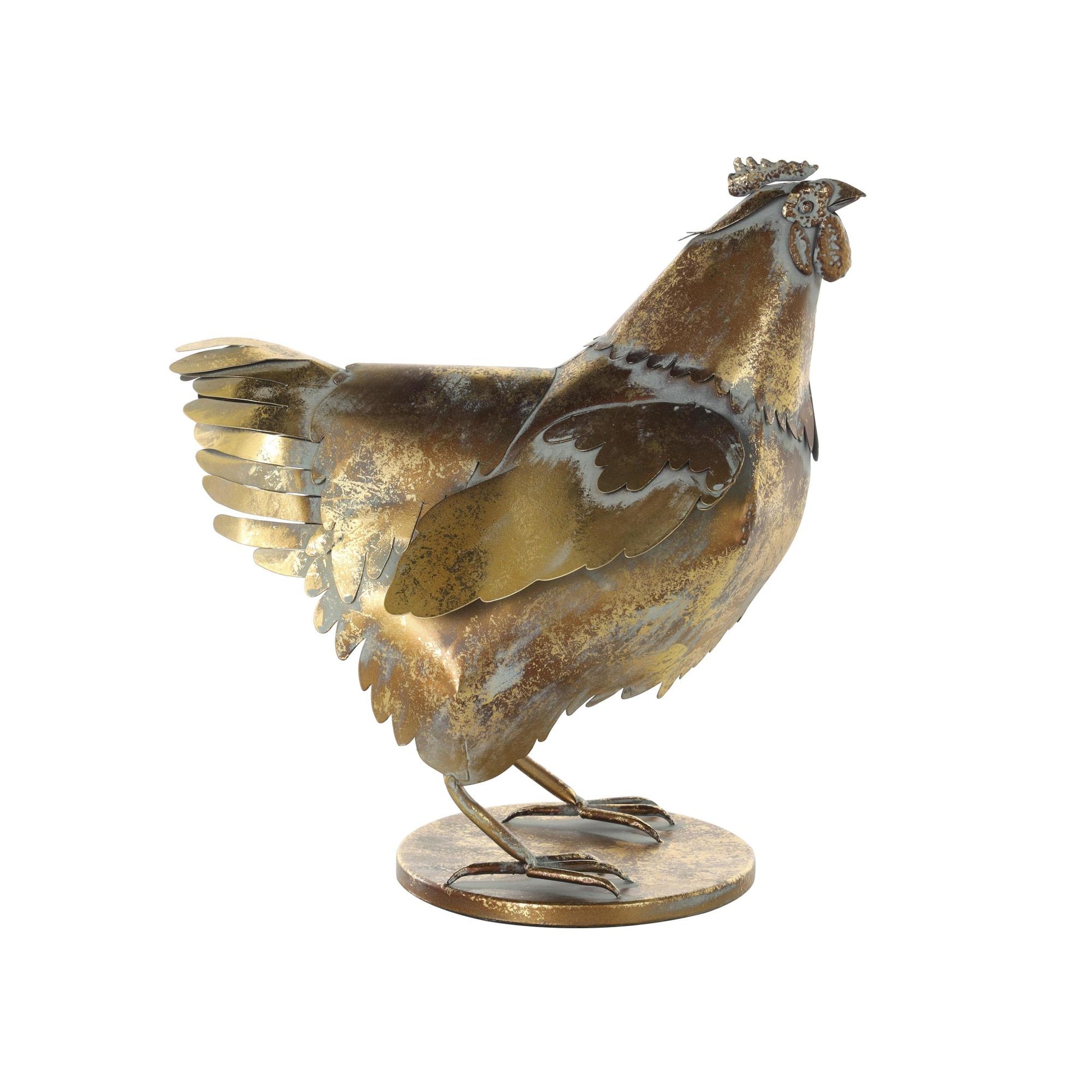 Chicken Bronze Metal Patina Decorative Garden Sculpture
