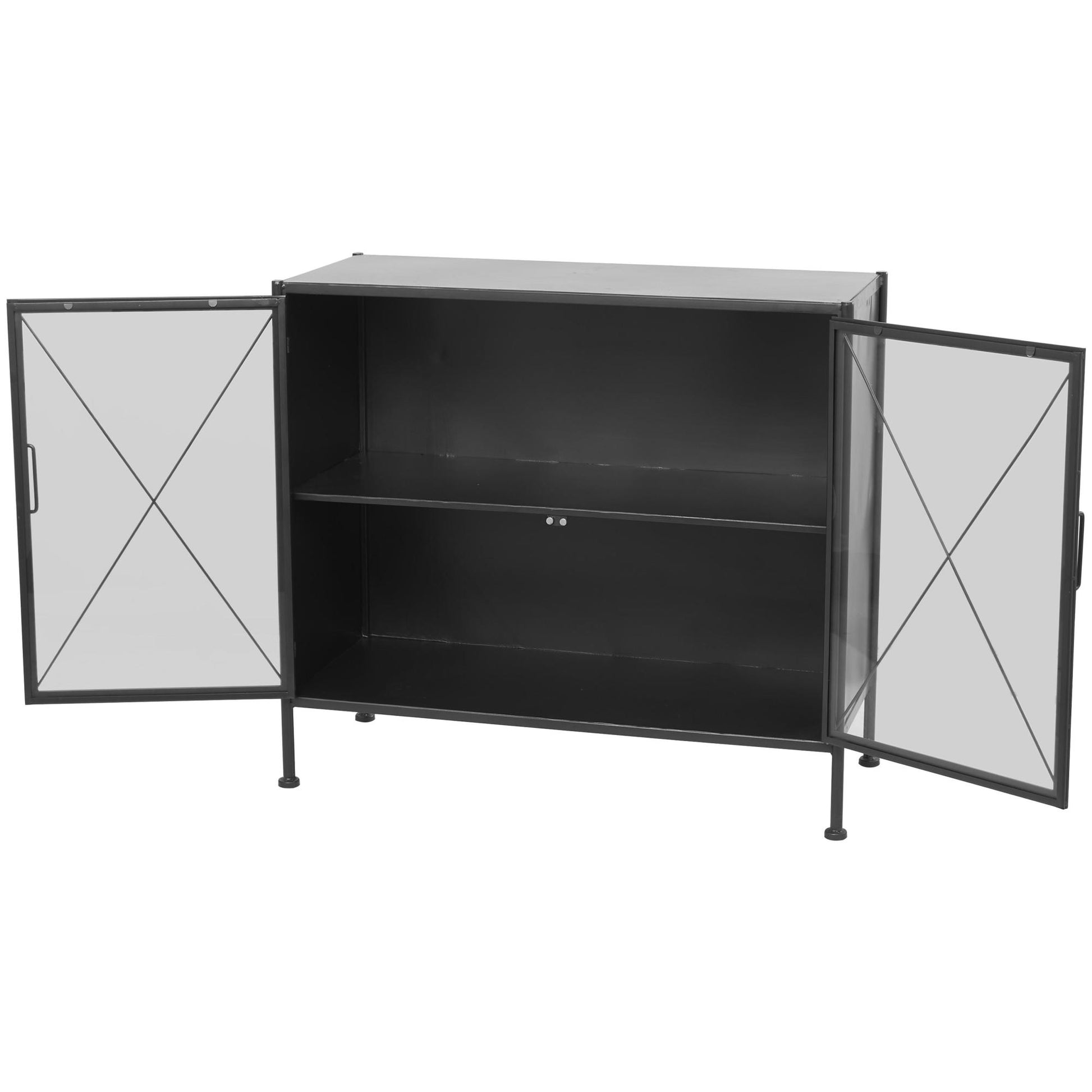 Geometric Metal 1 Shelf and 2 Doors Room Cabinet with Glass Front Panels 33" x 14" x 30"