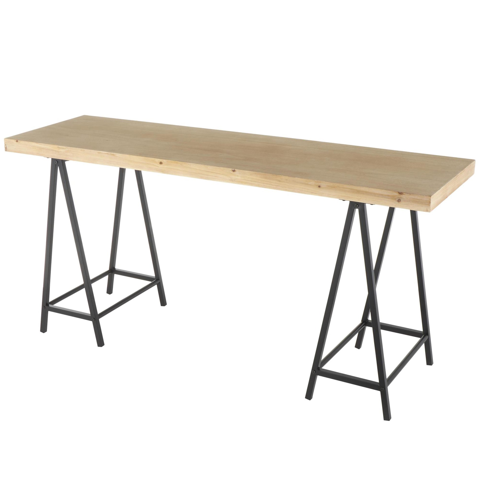 Brown Wooden Rectangular Living Room Console Table with Black Metal Supports
