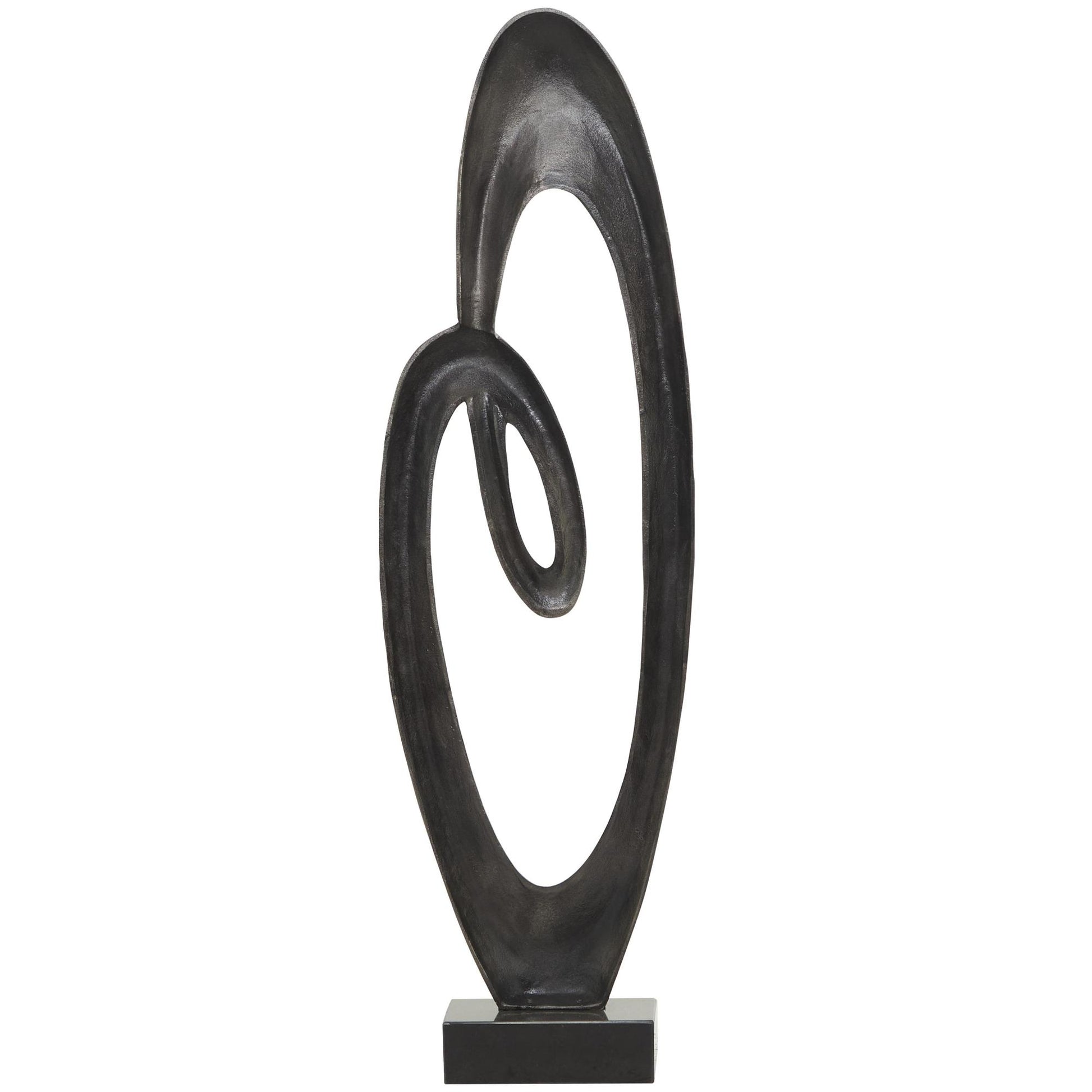 Abstract Aluminum Metal Tall Floor Loop Decorative Sculpture with Black Marble Base 16" x 5" x 52"