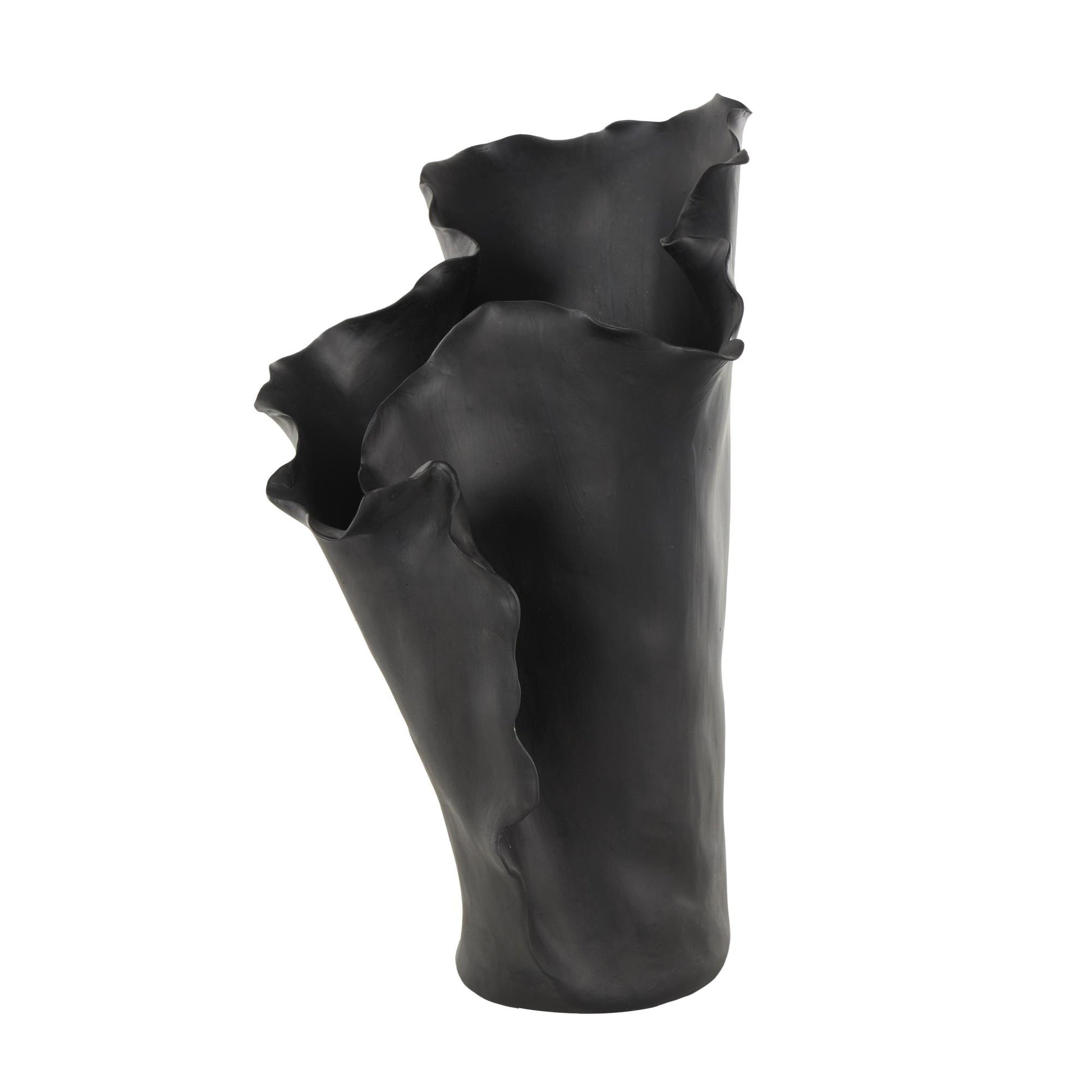 Abstract Ceramic Floral Inspired Decorative Vase with Wavy Folded Rim