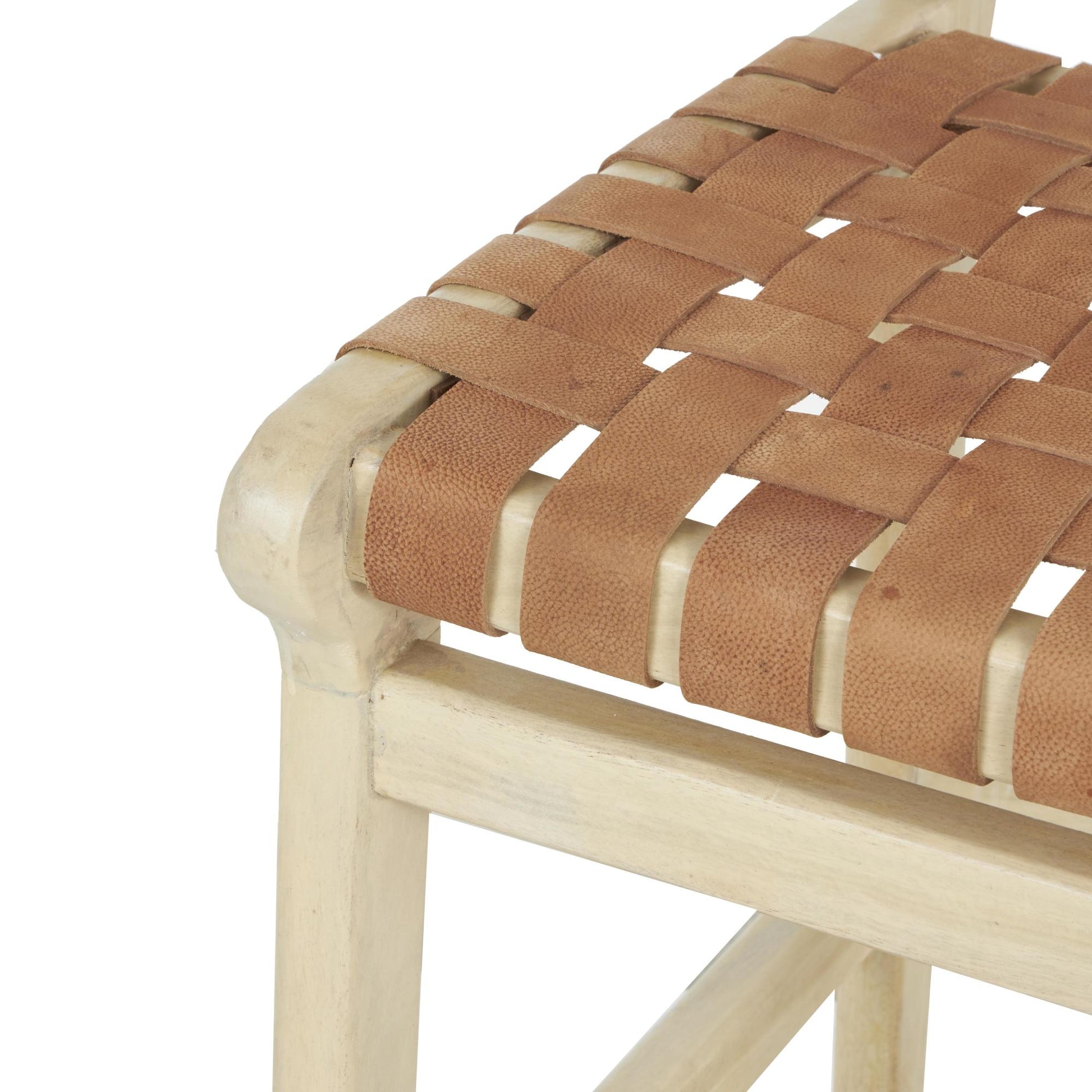 Mango Wood Handmade Woven Kitchen Bar Stool with with Backrest and Footrest