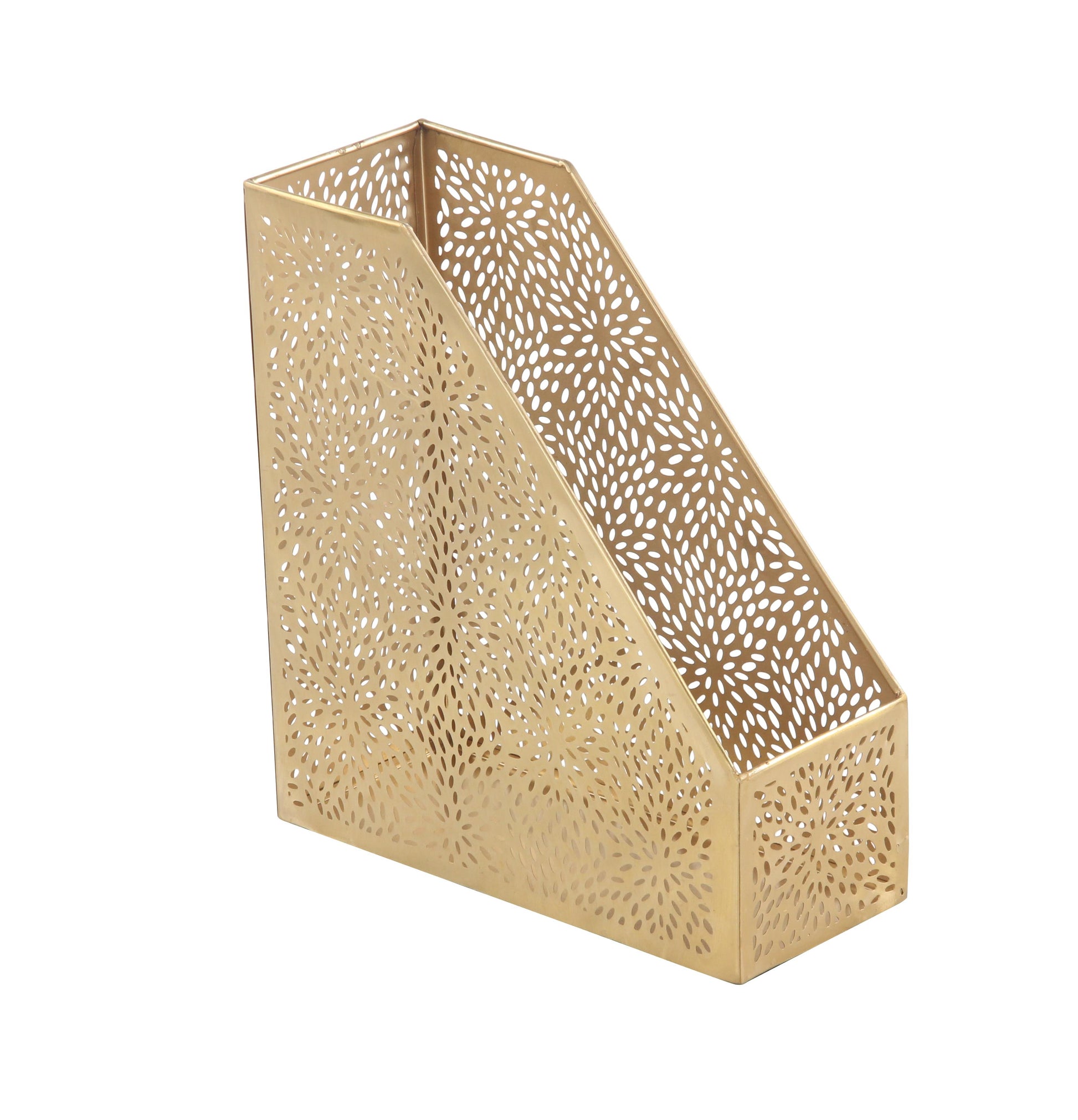 CosmoLiving by Cosmopolitan Floral Metal Single Slot Decorative Magazine Holder with Laser Carved Design