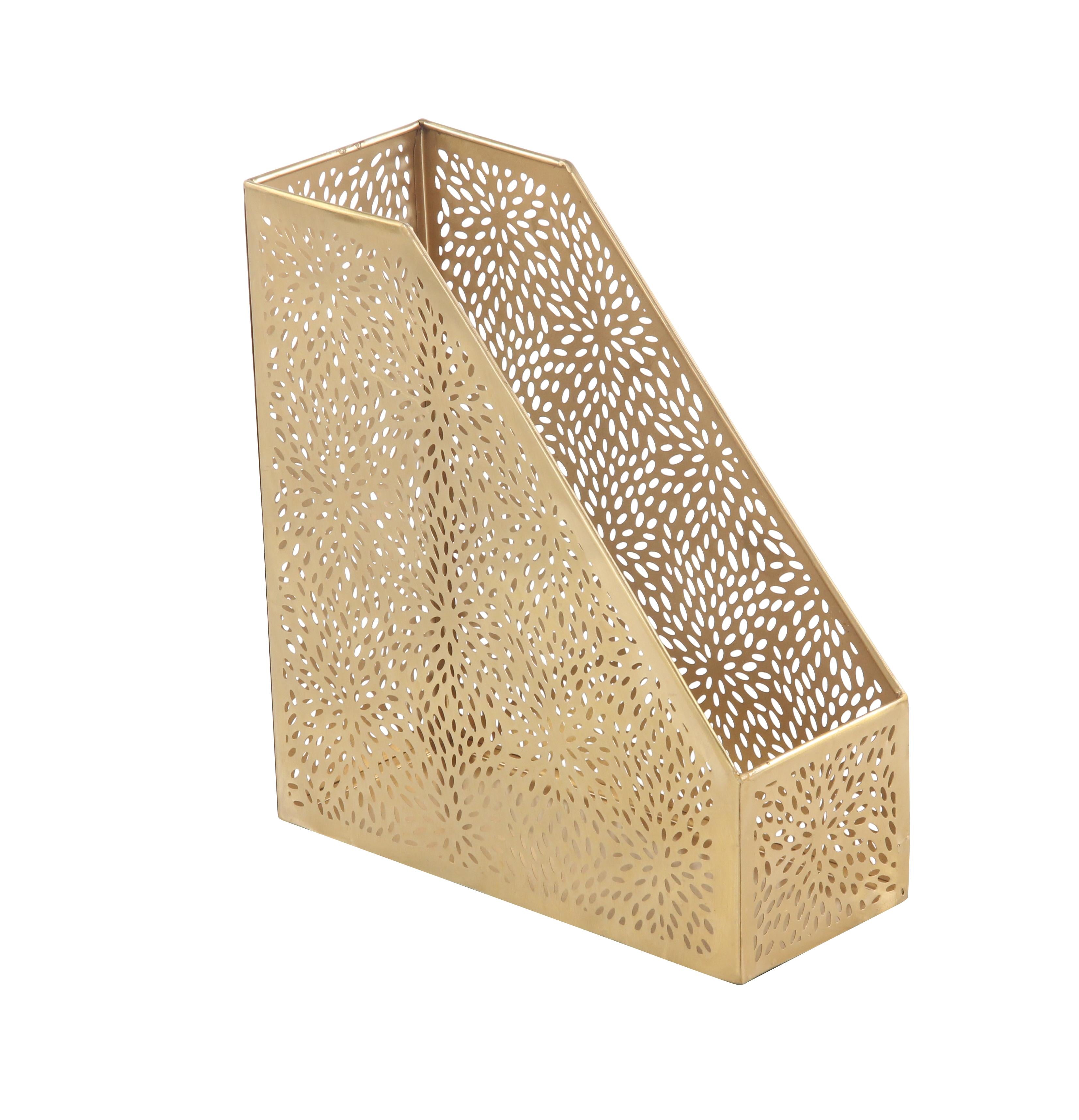 CosmoLiving by Cosmopolitan Floral Metal Single Slot Decorative Magazine Holder with Laser Carved Design