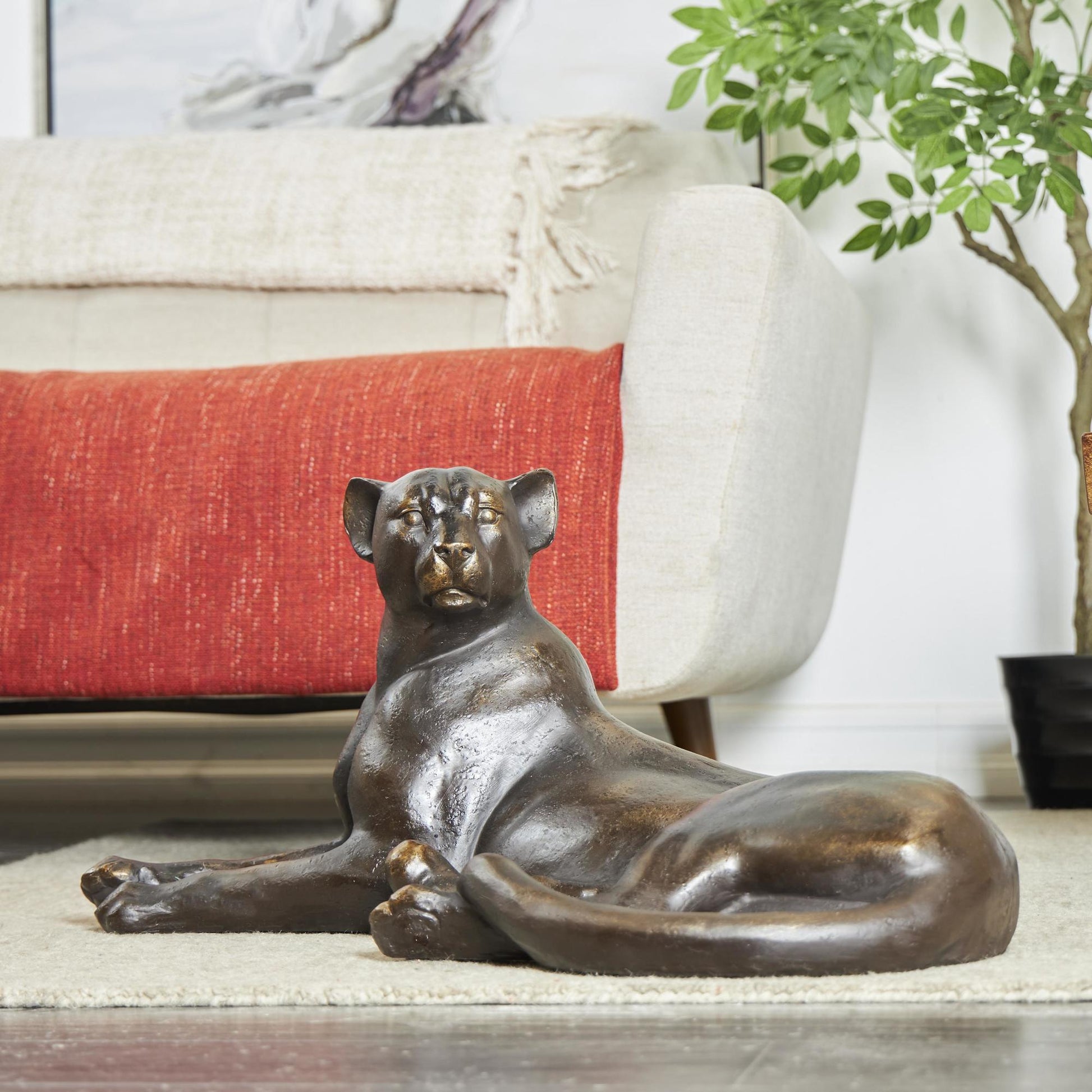 Leopard Black Polyresin Laying Decorative Sculpture
