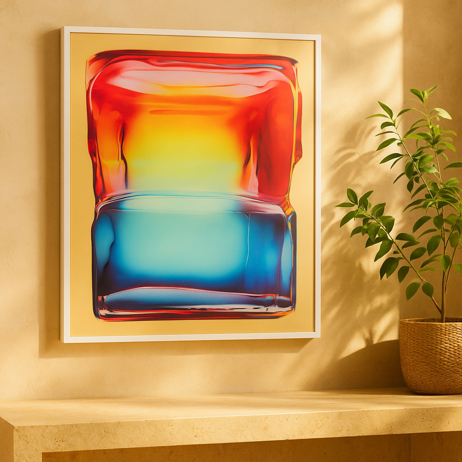 Abstract Multi Colored Canvas Cube Living Room Framed Wall Art with White Frame