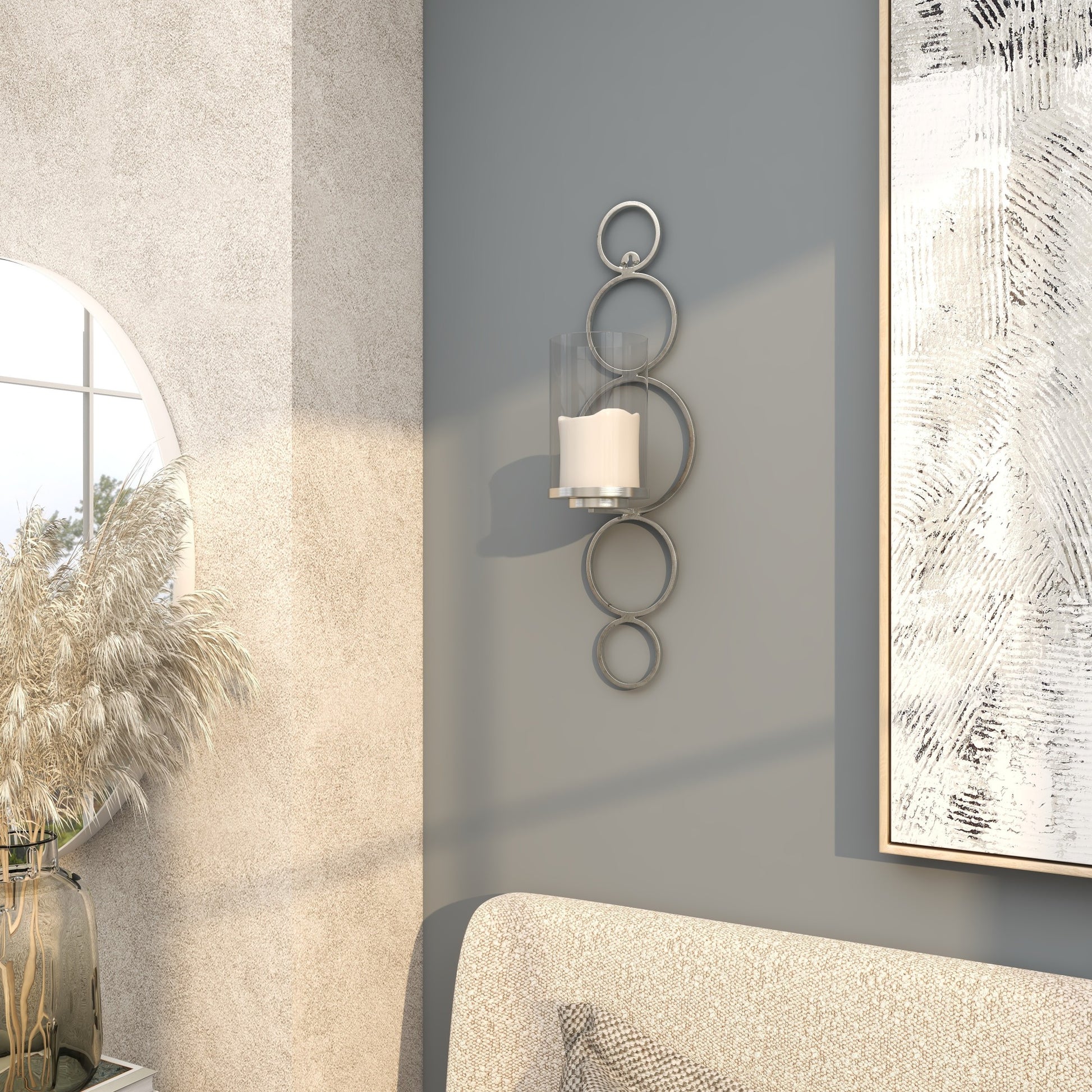 CosmoLiving by Cosmopolitan Metal Single Candle Indoor Outdoor Wall Sconce with Glass Holder