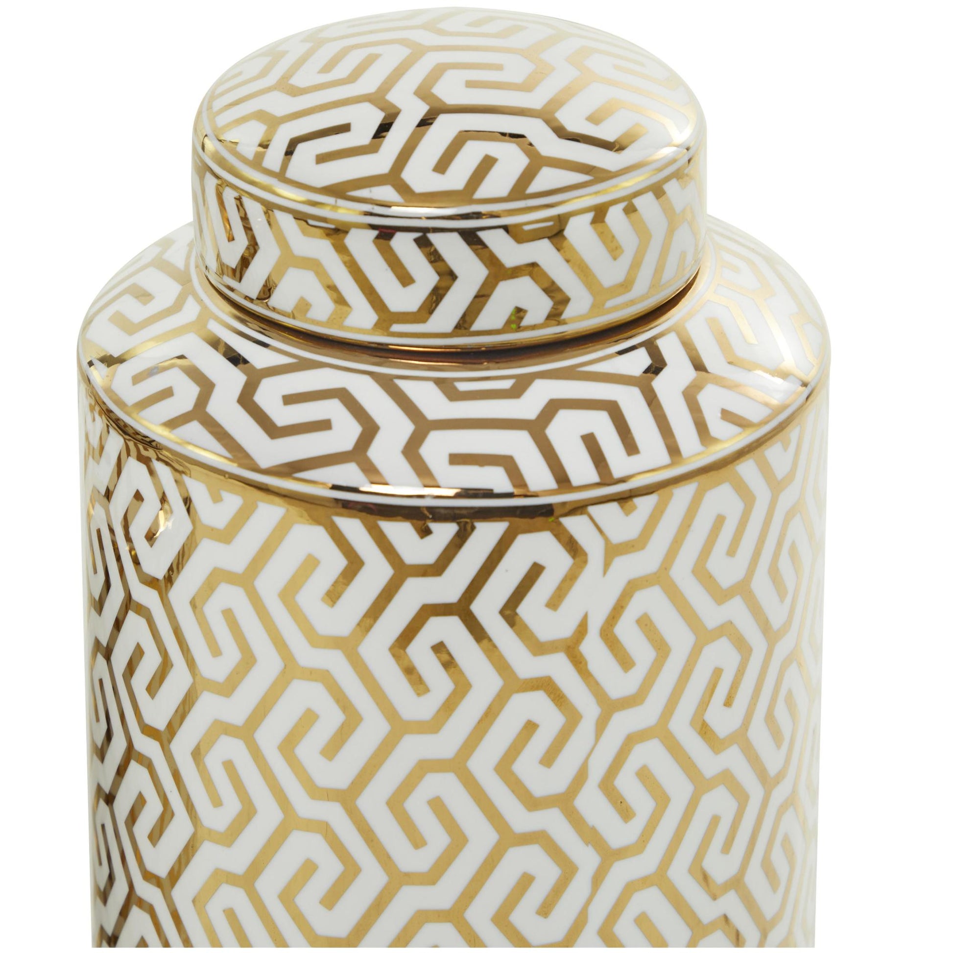 Set of 2 Geometric Ceramic Living Room Decorative Jars with White Accents