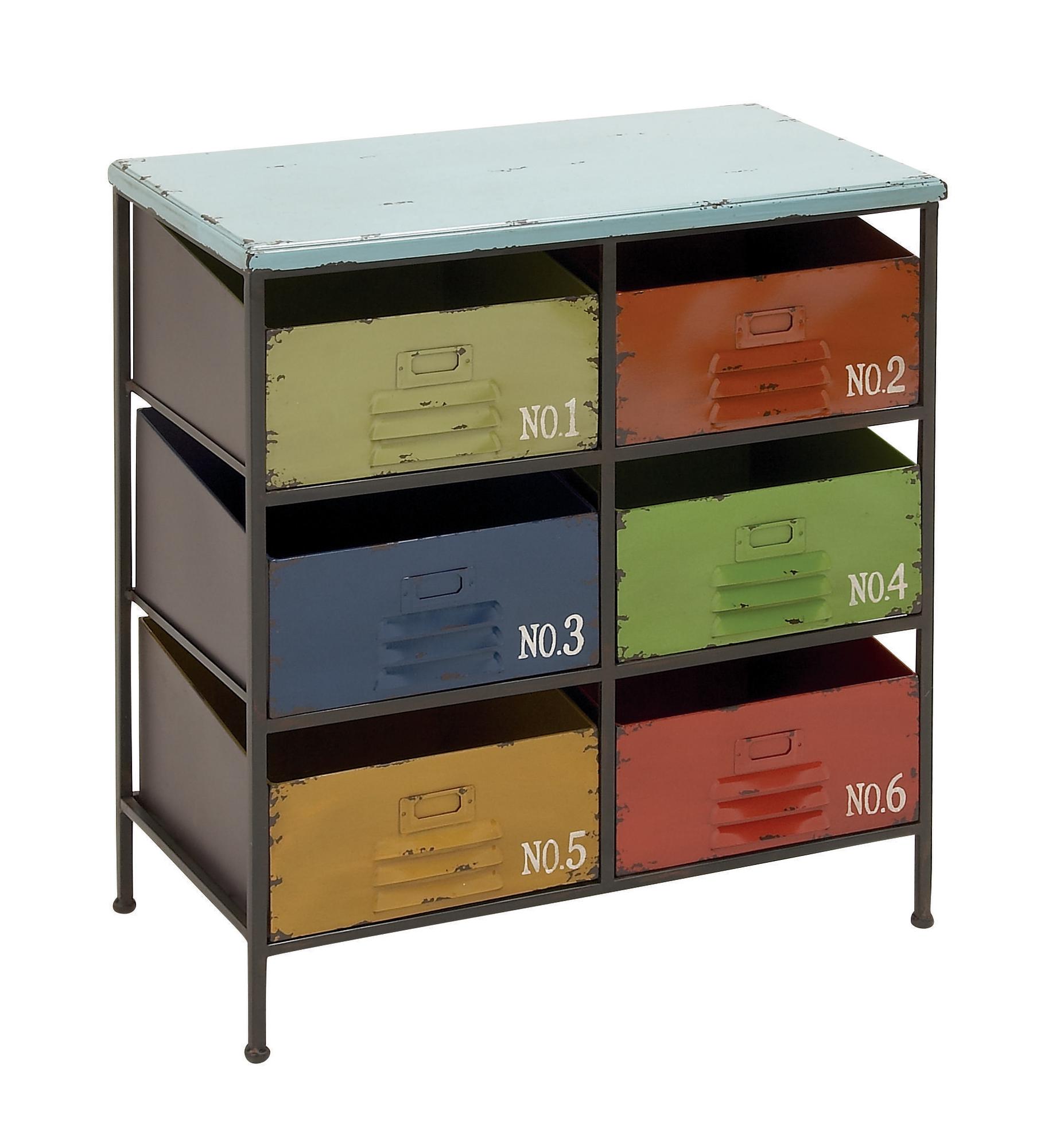 Multi Colored Metal 6 Drawer Room Storage Unit