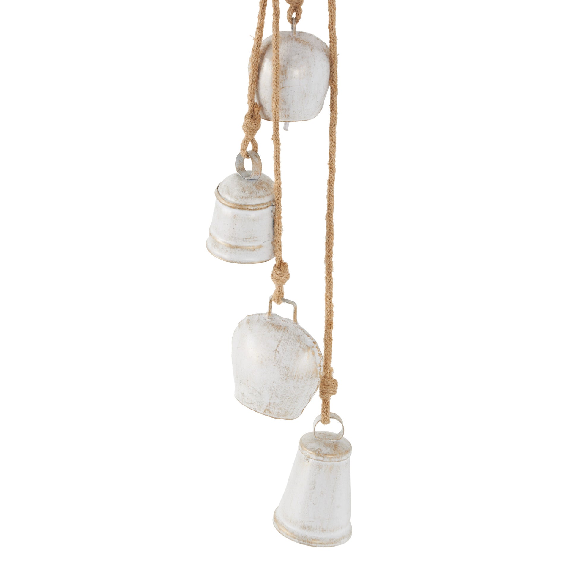 Metal Cascading Cluster Indoor Outdoor Decorative Cow Bells with Jute Hanging Rope