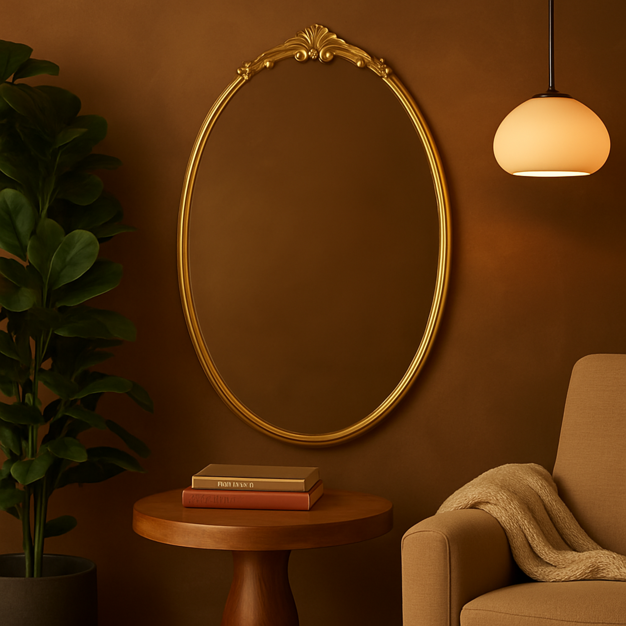 Scroll Gold Metal Ornate Baroque Oval Room Wall Mirror
