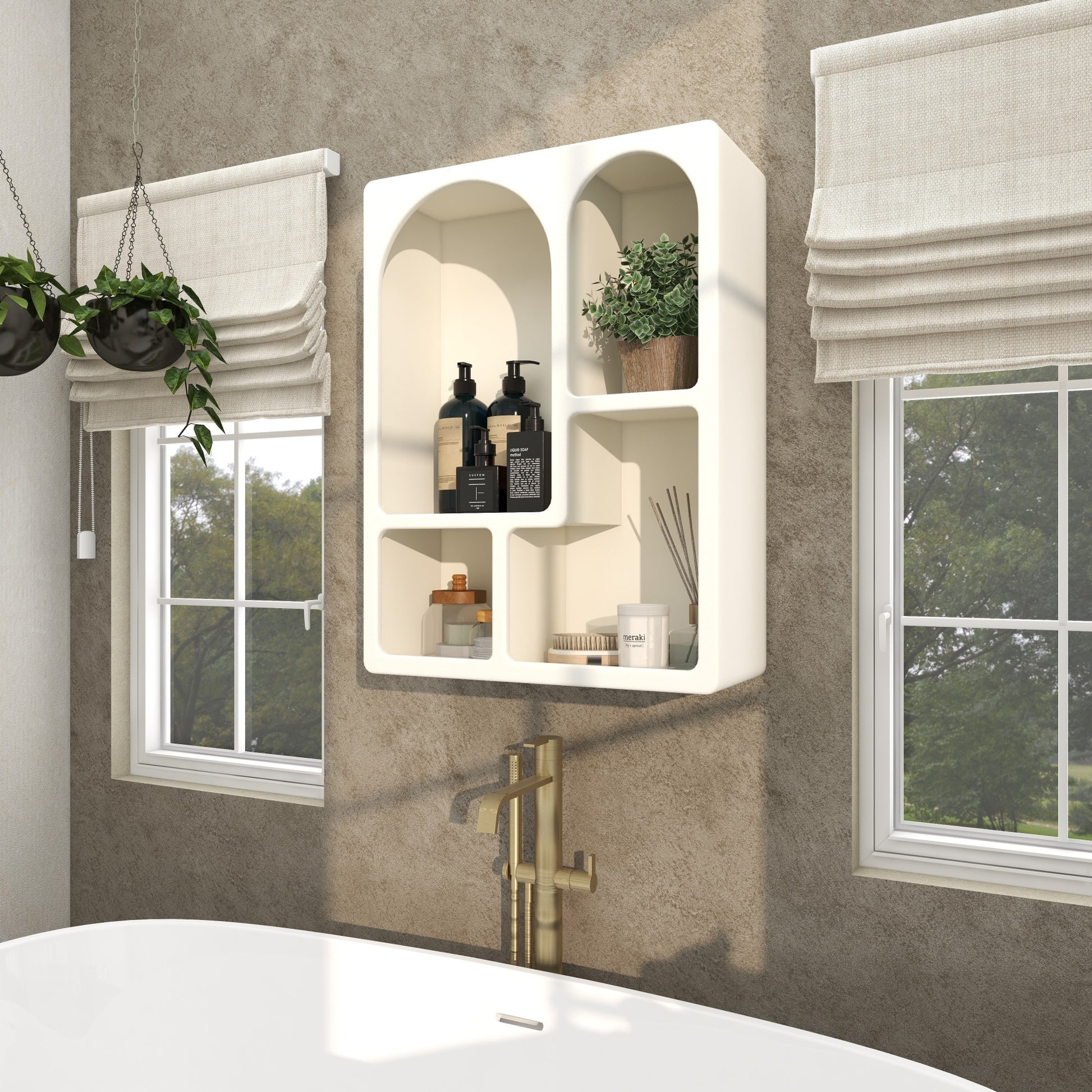 Geometric Wooden Arched 4 Shelf Room Wall Shelf with Block Shapes
