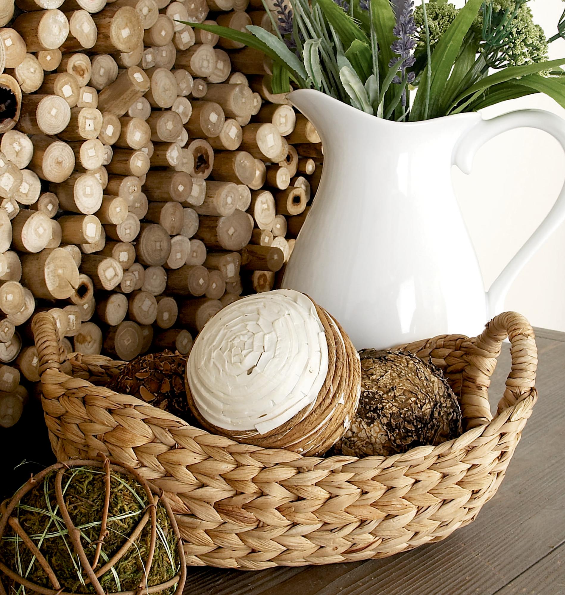 Set of 5 Brown Seagrass Handmade Decorative and Functional Storage Basket with Metal Handles