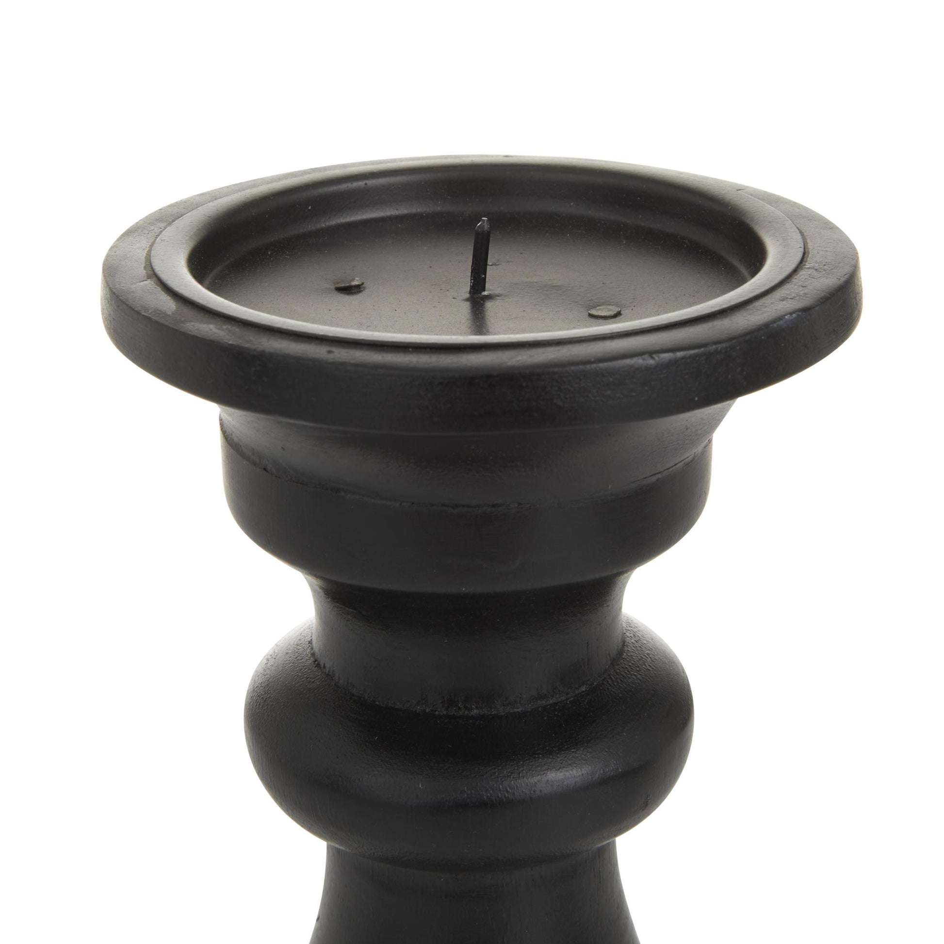 Set of 3 Mango Wood Turned Style Pillar Decorative Candle Holder