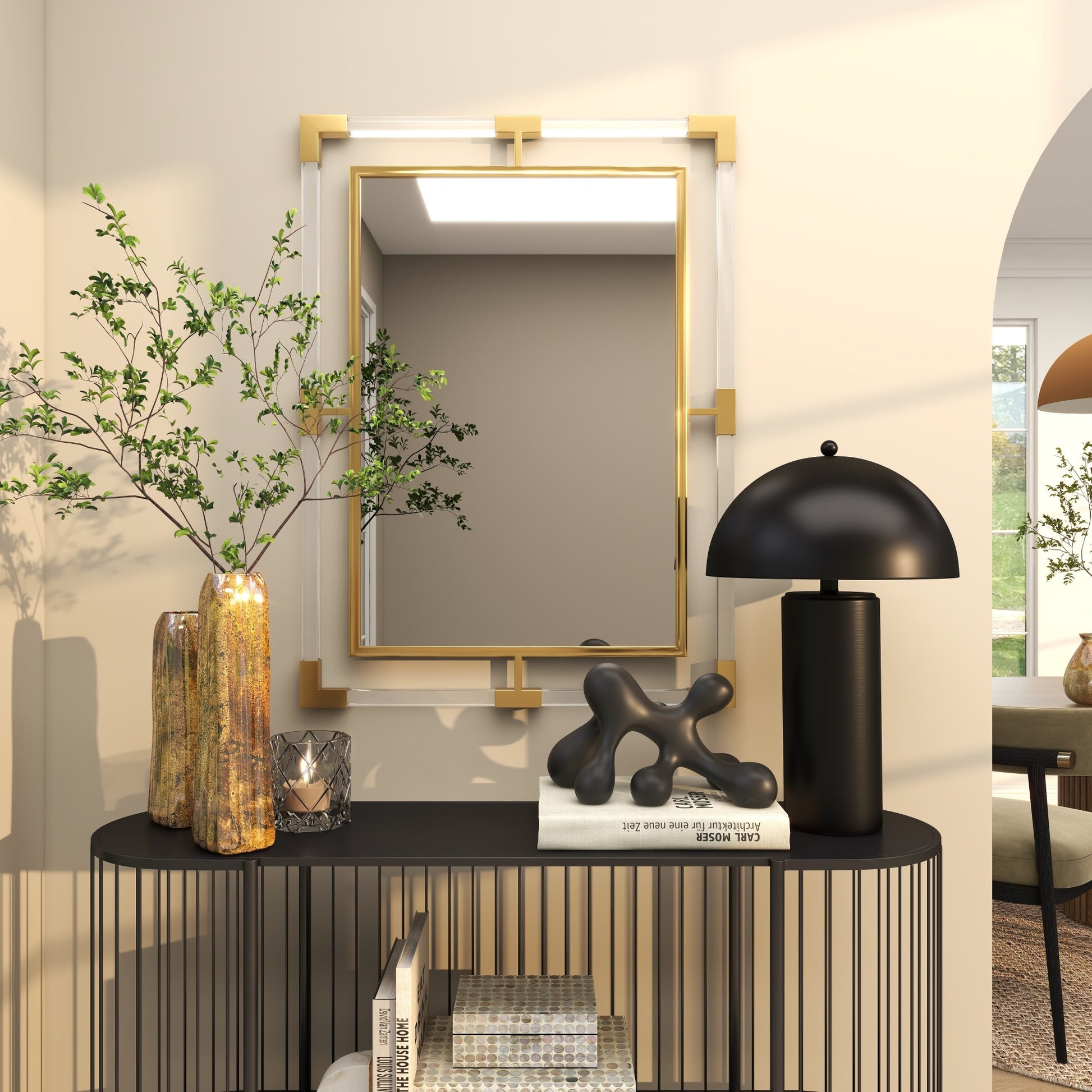Metal Double Framed Room Wall Mirror with Acrylic Frame